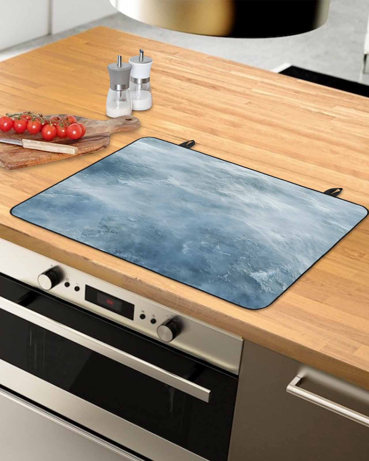 nqOlkjepod Large Induction Cooktop Protector Mat 24"x21", Blue Ocean Stove Top Covers for Electric Stove, Modern Waves Monochrome Sea Shore Landscape Stove Burner Cover Mats, Glass Top Stove Cover