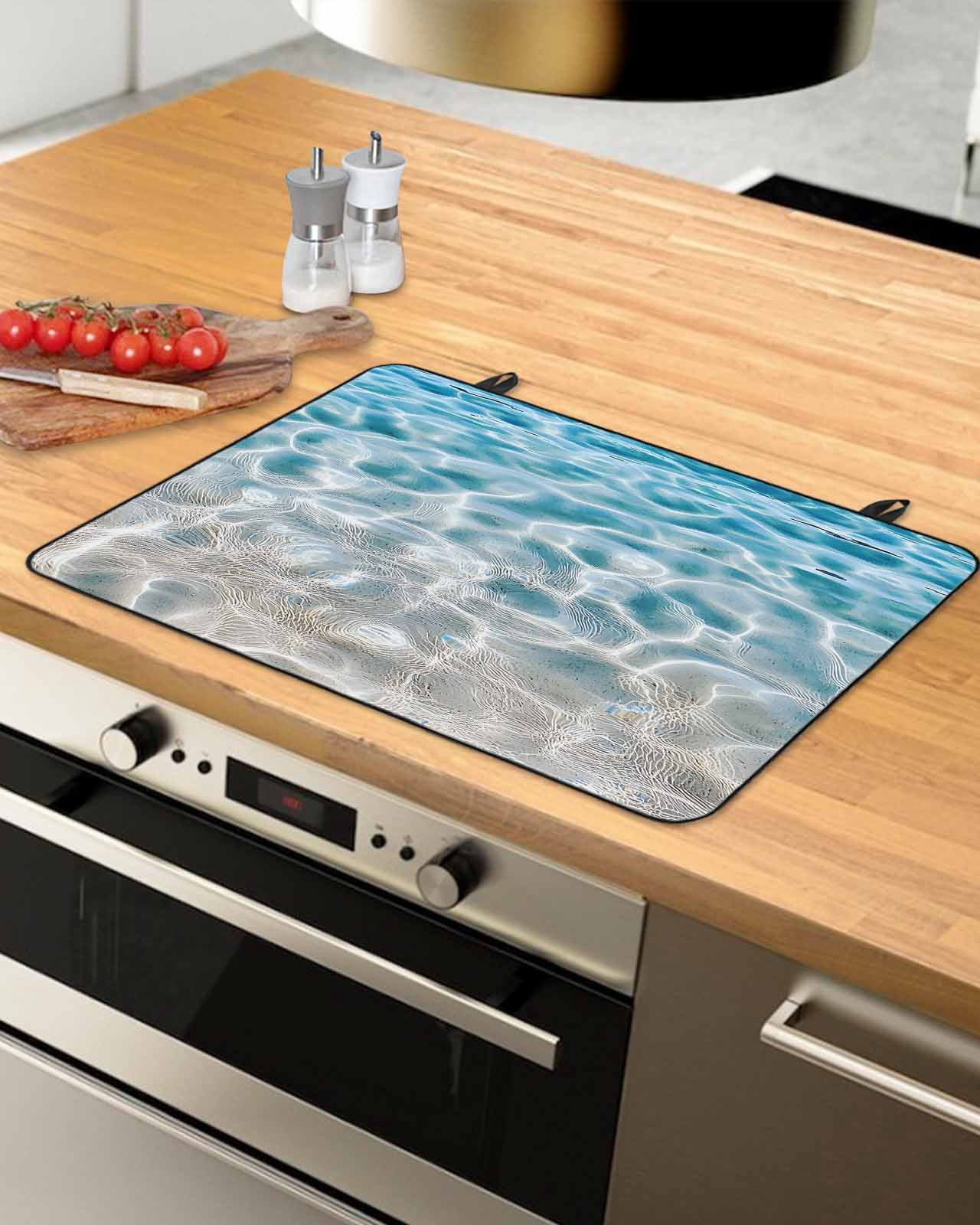 nqOlkjepod Large Induction Cooktop Protector Mat 24"x21", Blue Ocean Stove Top Covers for Electric Stove, Underwater Sea Waves Water Ripple Seascape Stove Burner Cover Mats, Glass Top Stove Cover