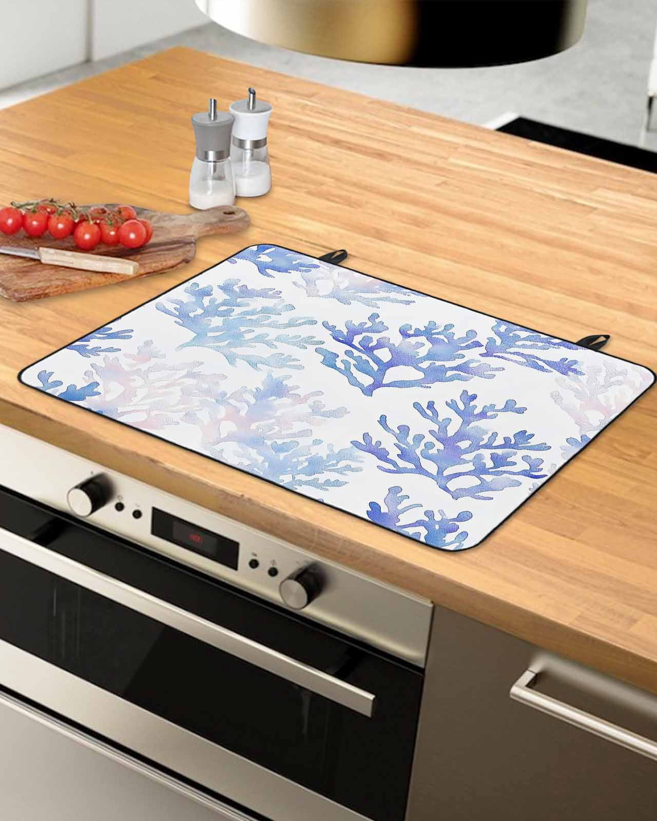 nqOlkjepod Large Induction Cooktop Protector Mat 24"x21", Blue Ombre Coral Stove Top Covers for Electric Stove, Coastal Watercolor Summer Decorative Stove Burner Cover Mats, Glass Top Stove Cover