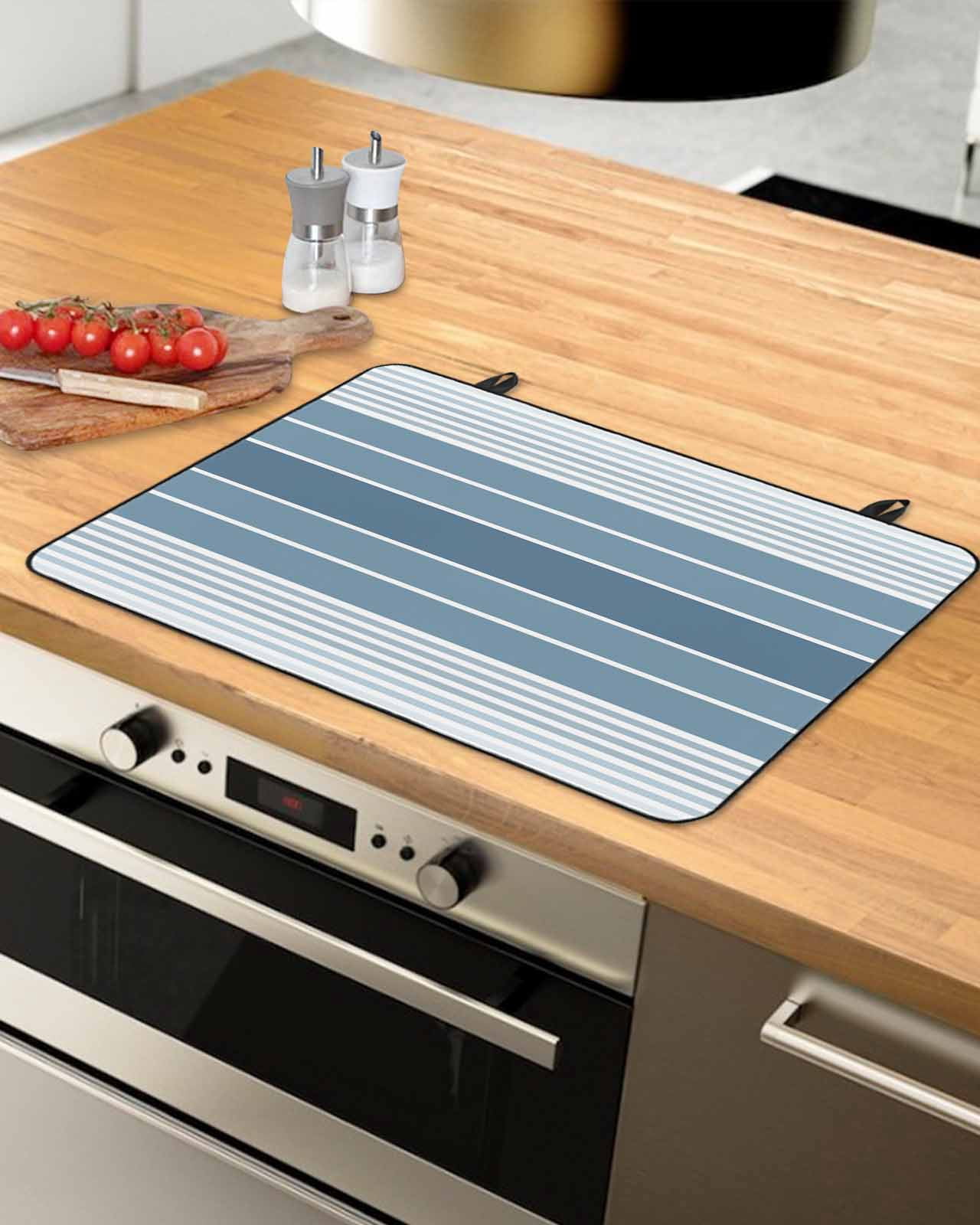 nqOlkjepod Large Induction Cooktop Protector Mat 24"x21", Blue Ombre Stripe Stove Top Covers for Electric Stove, Farmhouse Striped Gradient Decorative Stove Burner Cover Mats, Glass Top Stove Cover