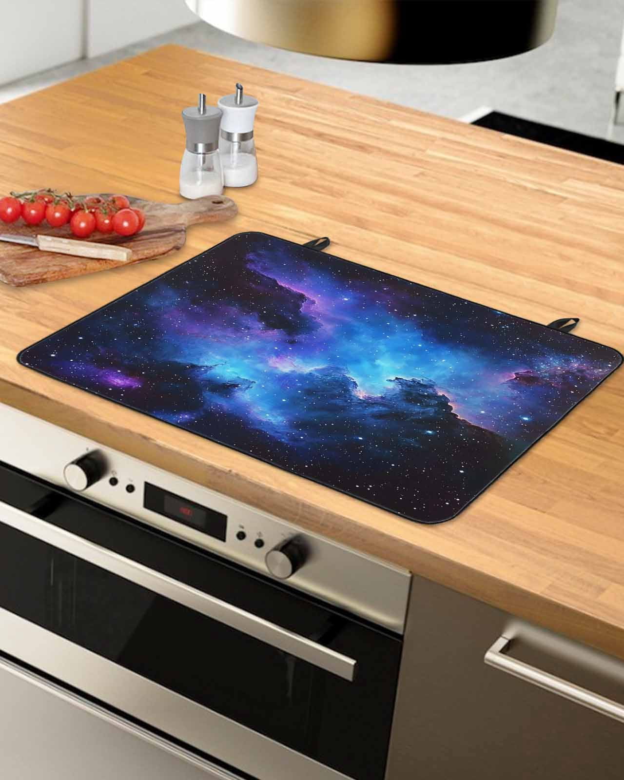 nqOlkjepod Large Induction Cooktop Protector Mat 24"x21", Blue Purple Sky Stove Top Covers for Electric Stove, Modern Abstract Night Stars Decorative Stove Burner Cover Mats, Glass Top Stove Cover