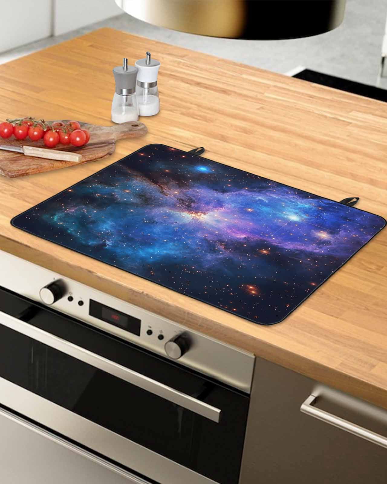 nqOlkjepod Large Induction Cooktop Protector Mat 24"x21", Blue Purple Sky Stove Top Covers for Electric Stove, Modern Abstract Stars Decorative Stove Burner Cover Mats, Glass Top Stove Cover