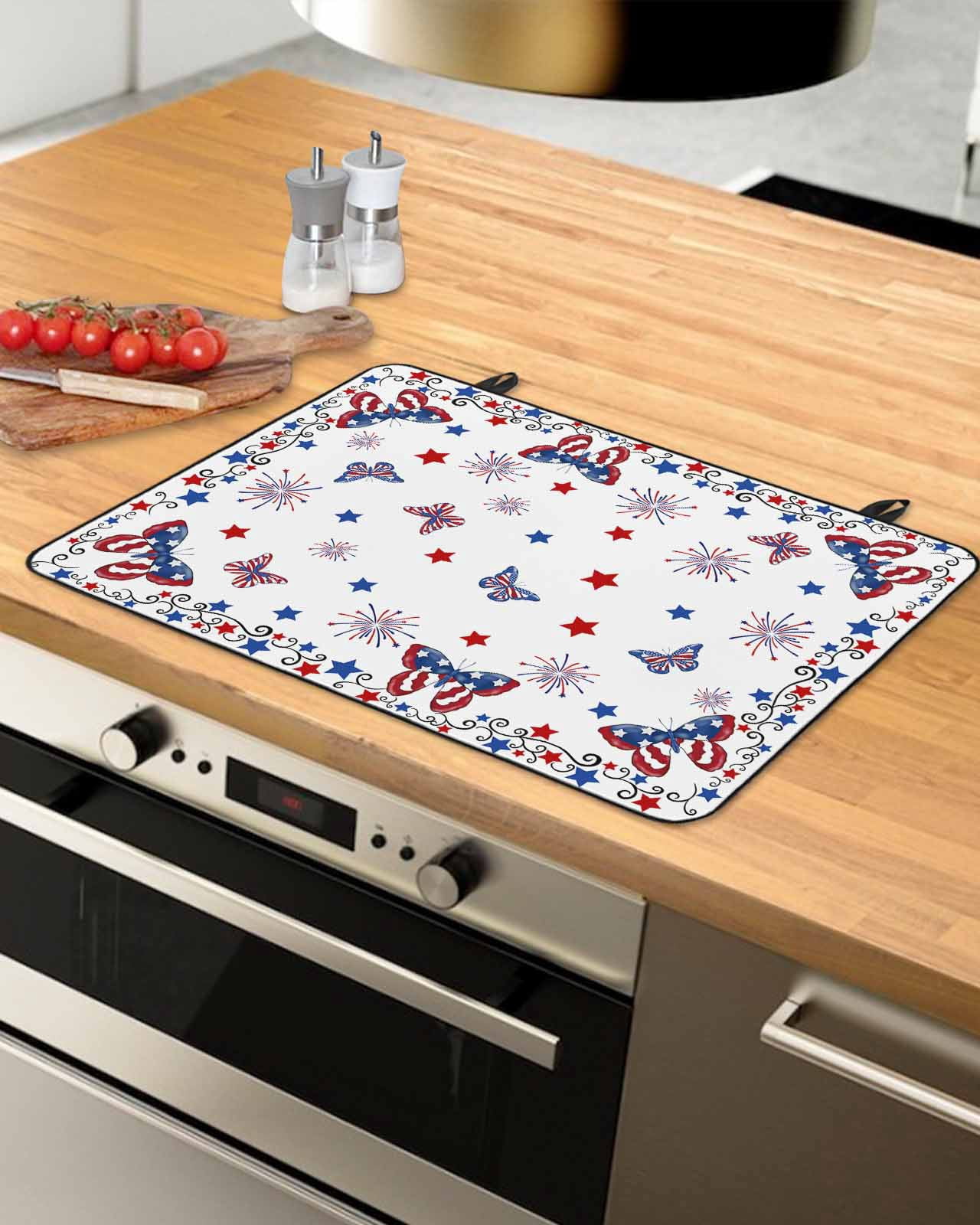 nqOlkjepod Large Induction Cooktop Protector Mat 24"x21", Blue Red 4th of July Stove Top Covers for Electric Stove, Independence Day Fireworks Butterfly Stove Burner Cover Mats Stove Cover