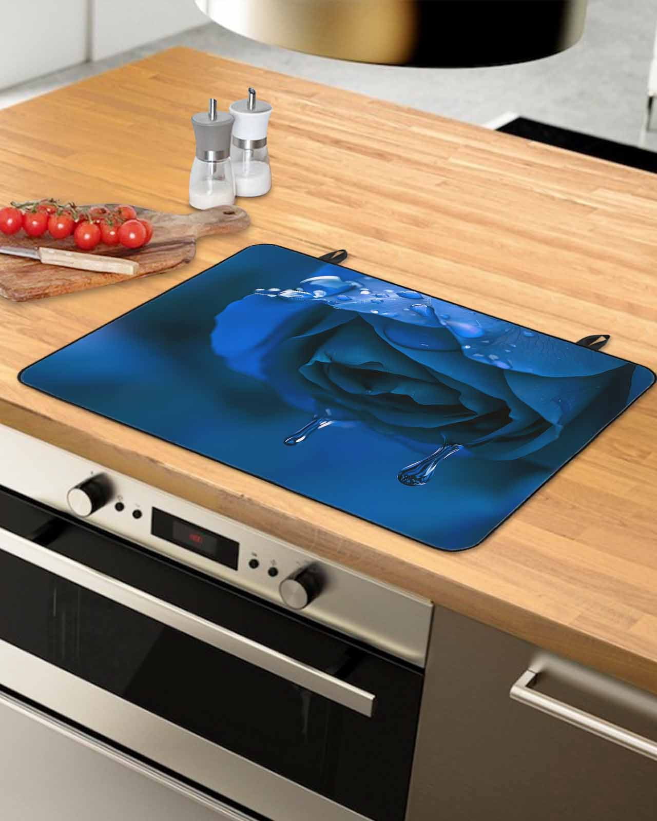 nqOlkjepod Large Induction Cooktop Protector Mat 24"x21", Blue Rose Stove Top Covers for Electric Stove, Elegance Fantasy Flowers Romantic Decorative Stove Burner Cover Mats, Glass Top Stove Cover