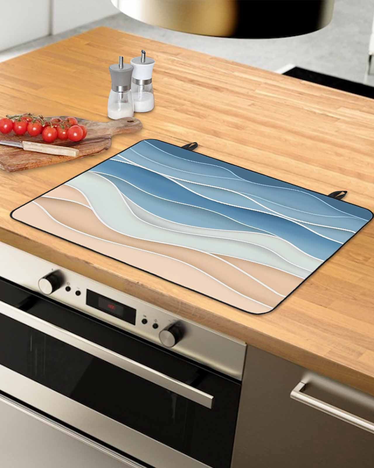 nqOlkjepod Large Induction Cooktop Protector Mat 24"x21", Blue Stove Top Covers for Electric Stove, Ocean Wave Stripes Modern Abstract Beach Geometric Stove Burner Cover Mats, Glass Top Stove Cover