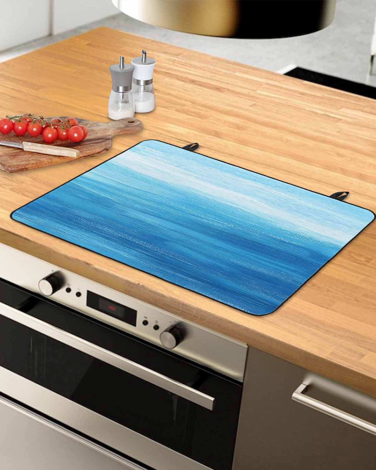 nqOlkjepod Large Induction Cooktop Protector Mat 24"x21", Blue Summer Ocean Stove Top Covers for Electric Stove, Modern Abstract Coastal Wave Stove Burner Cover Mats, Glass Top Stove Cover