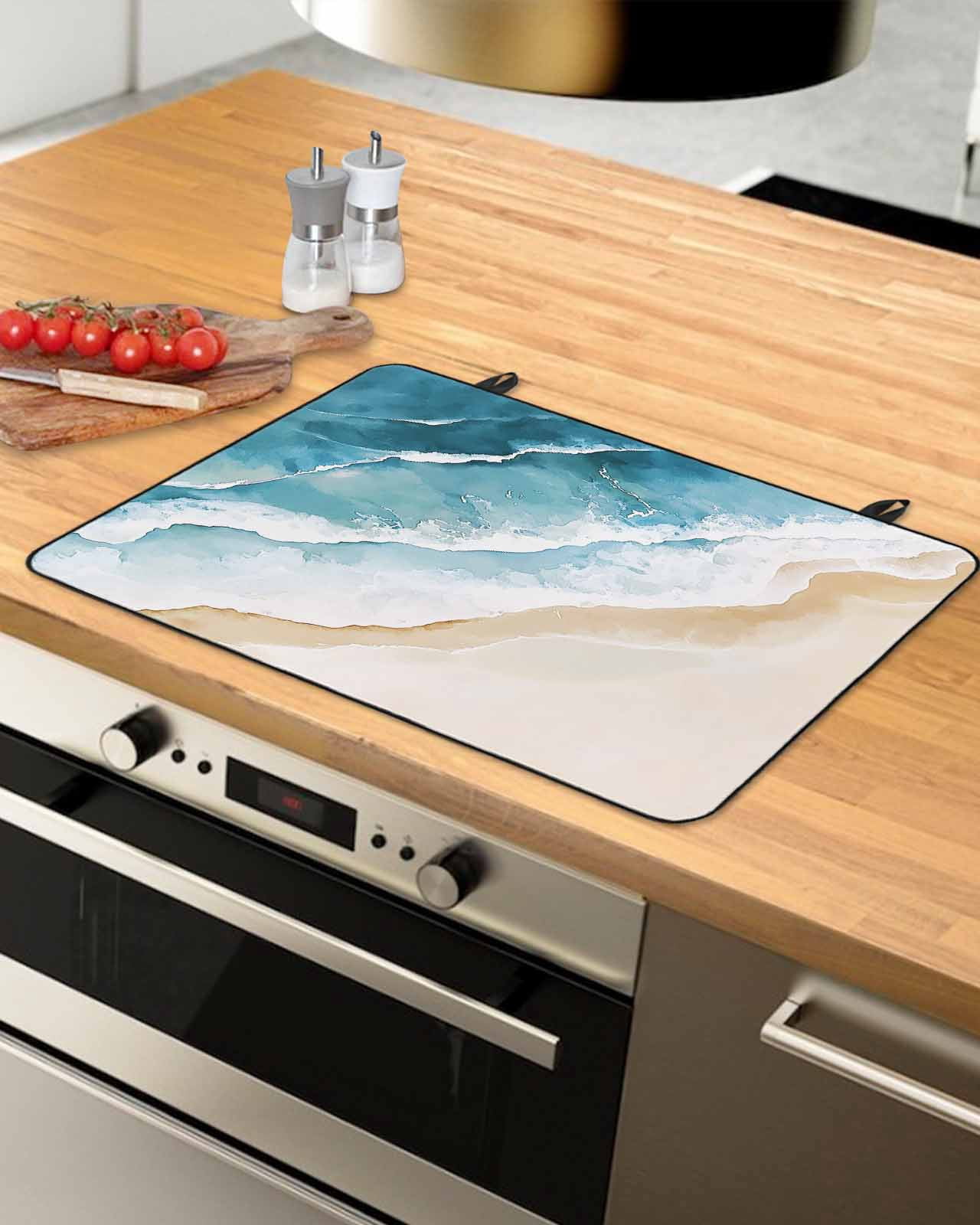 nqOlkjepod Large Induction Cooktop Protector Mat 24"x21", Blue Teal Beach Coastal Stove Top Covers for Electric Stove, Summer Nautical Seaside Ocean Stove Burner Cover Mats, Glass Top Stove Cover