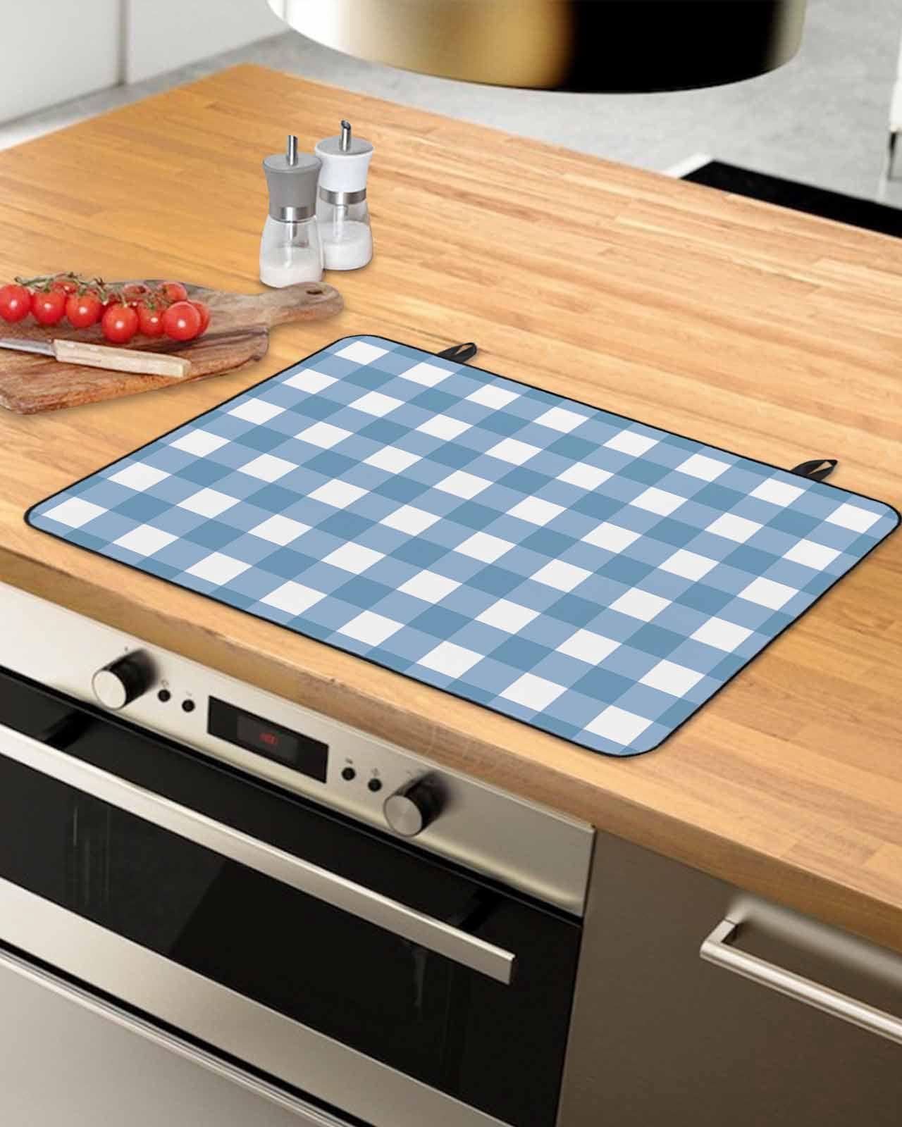 nqOlkjepod Large Induction Cooktop Protector Mat 24"x21", Blue White Plaid Stove Top Covers for Electric Stove, Gradient Geometric Buffalo Checkered Stove Burner Cover Mats, Glass Top Stove Cover
