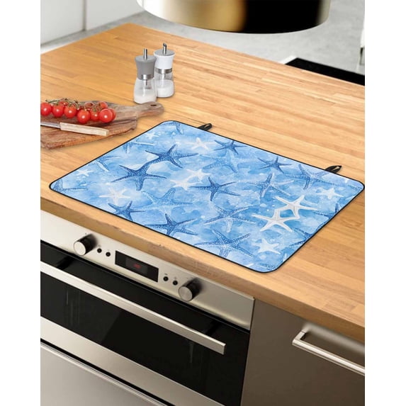 nqOlkjepod Large Induction Cooktop Protector Mat 24"x21", Blue White Starfish Stove Top Covers for Electric Stove, Watercolor Abstract Undersea Art Stove Burner Cover Mats, Glass Top Stove Cover