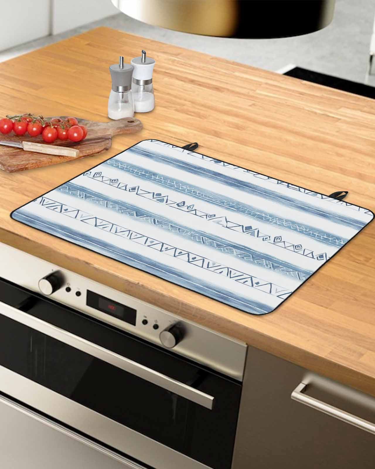 nqOlkjepod Large Induction Cooktop Protector Mat 24"x21", Blue White Stripe Stove Top Covers for Electric Stove, Modern Abstract Geometric Stripes Stove Burner Cover Mats, Glass Top Stove Cover