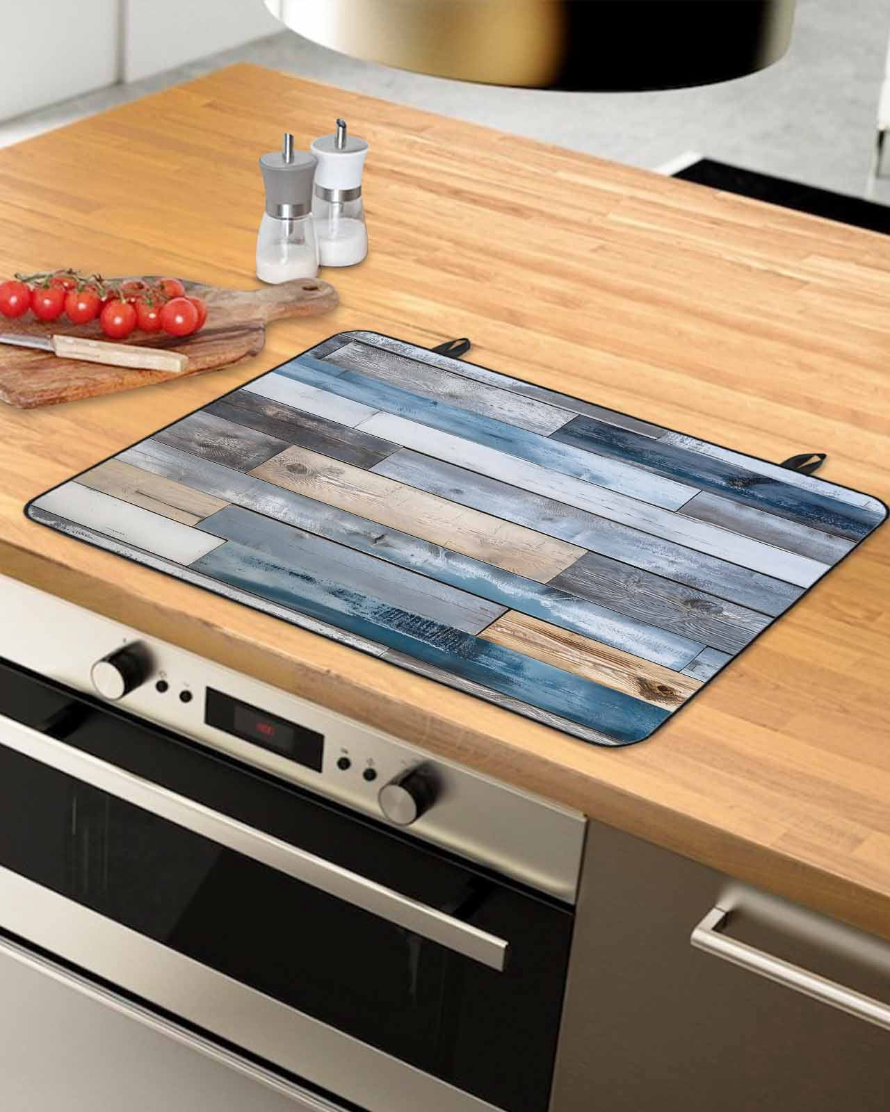 nqOlkjepod Large Induction Cooktop Protector Mat 24"x21", Blue Wooden Grain Stove Top Covers for Electric Stove, Farmhouse Country Abstract Art Stove Burner Cover Mats, Glass Top Stove Cover