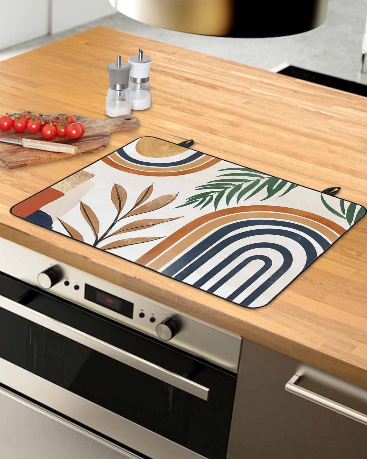 nqOlkjepod Large Induction Cooktop Protector Mat 24"x21", Bohemian Nordic Stove Top Covers for Electric Stove, Abstract Art Coconut Palm Leaves Stove Burner Cover Mats, Glass Top Stove Cover