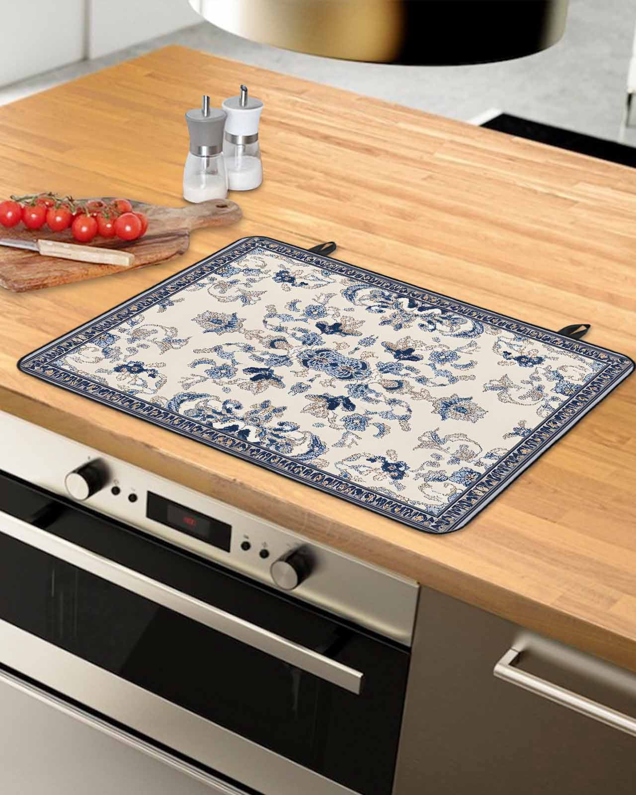 nqOlkjepod Large Induction Cooktop Protector Mat 24"x21", Boho Ethnic Stove Top Covers for Electric Stove, Vintage Shabby Southwest Floral Motifs Stove Burner Cover Mats, Glass Top Stove Cover