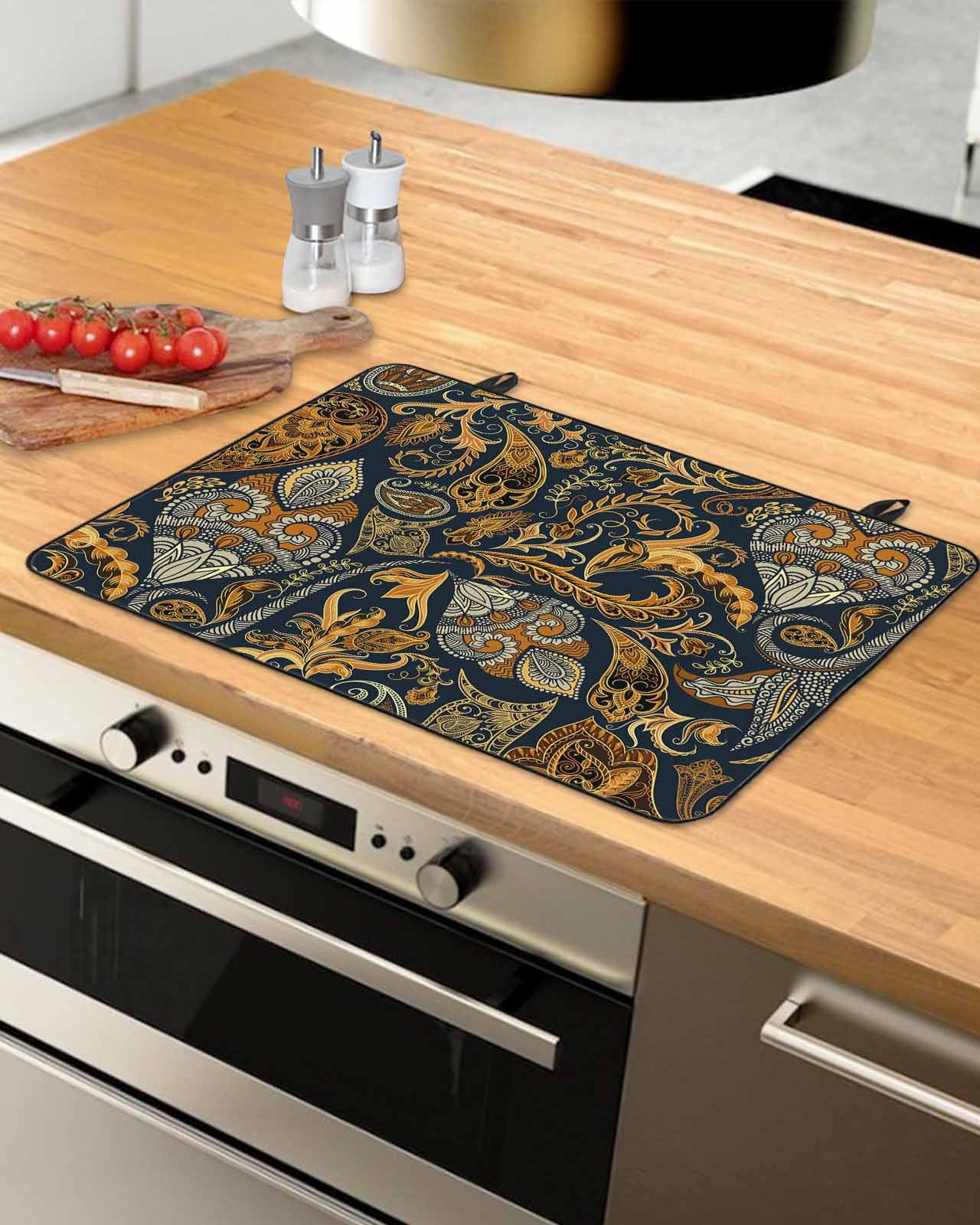 nqOlkjepod Large Induction Cooktop Protector Mat 24"x21", Boho Floral Stove Top Covers for Electric Stove, Vintage Botanical Paisley Flower Decorative Stove Burner Cover Mats, Glass Top Stove Cover