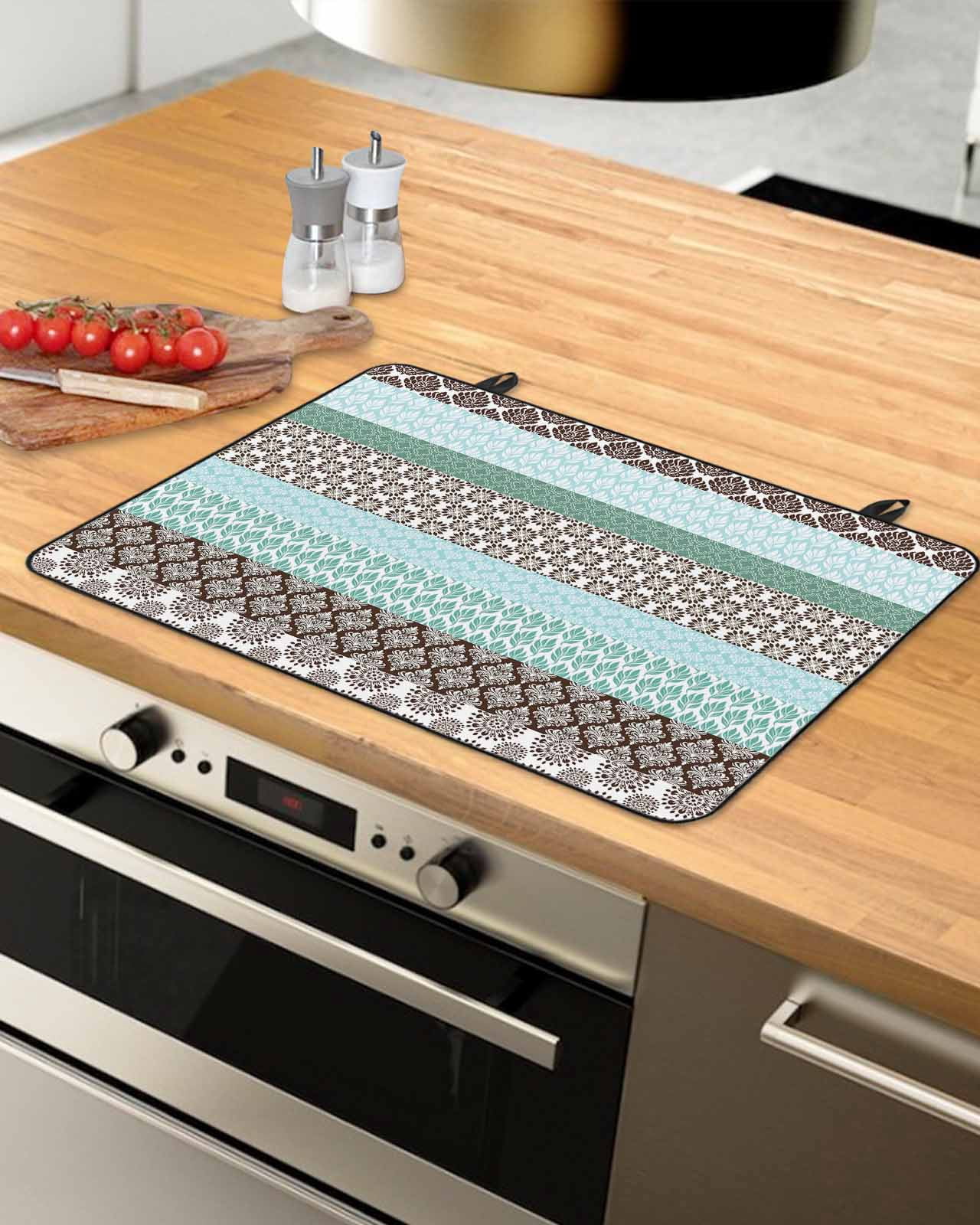 nqOlkjepod Large Induction Cooktop Protector Mat 24"x21", Boho Geometric Stove Top Covers for Electric Stove, Turquoise Green Brown Tribal Stripes Stove Burner Cover Mats, Glass Top Stove Cover