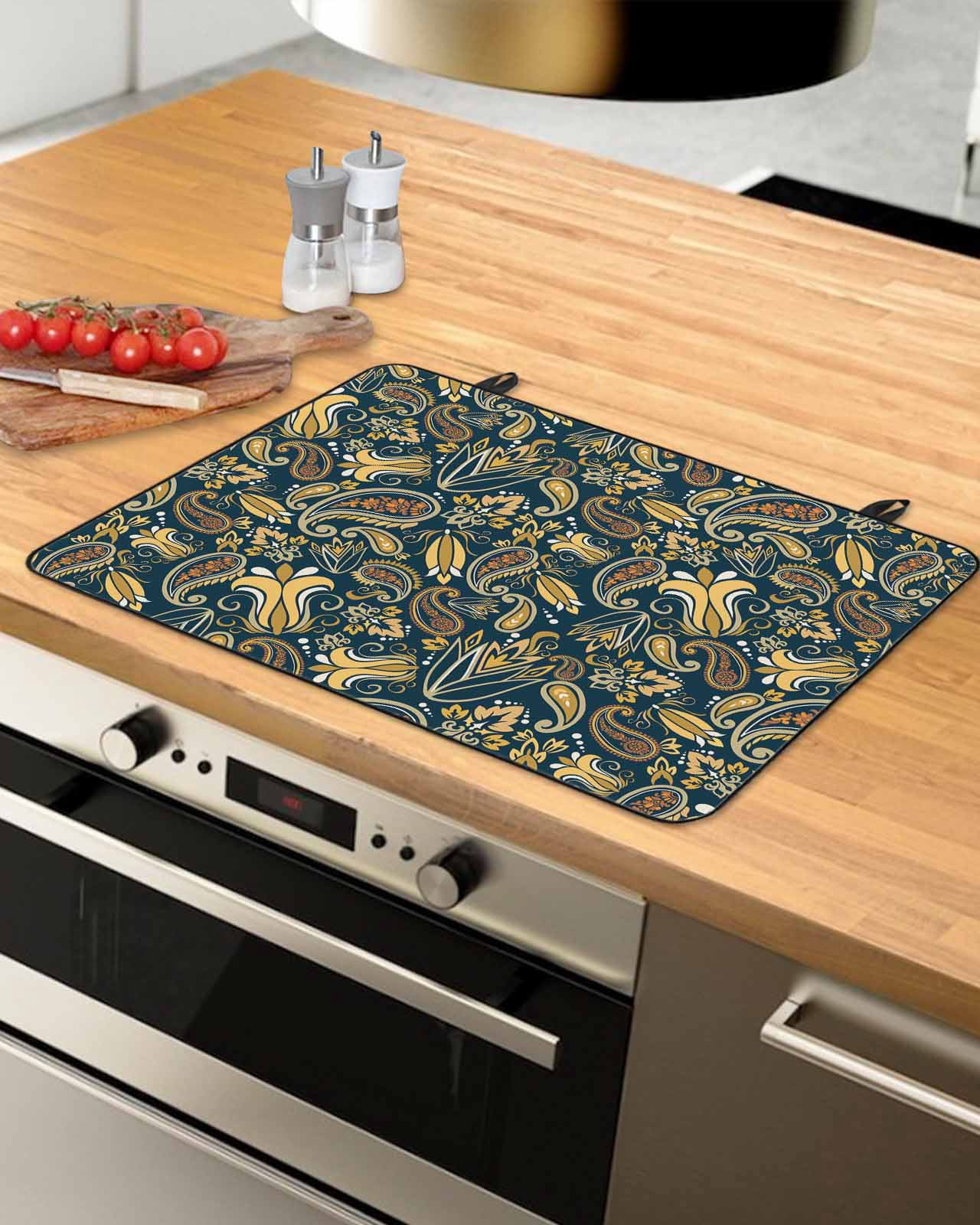 nqOlkjepod Large Induction Cooktop Protector Mat 24"x21", Boho Green Floral Stove Top Covers for Electric Stove, Farmhouse Botanical Vintage Paisley Flower Stove Burner Cover Mats Stove Cover
