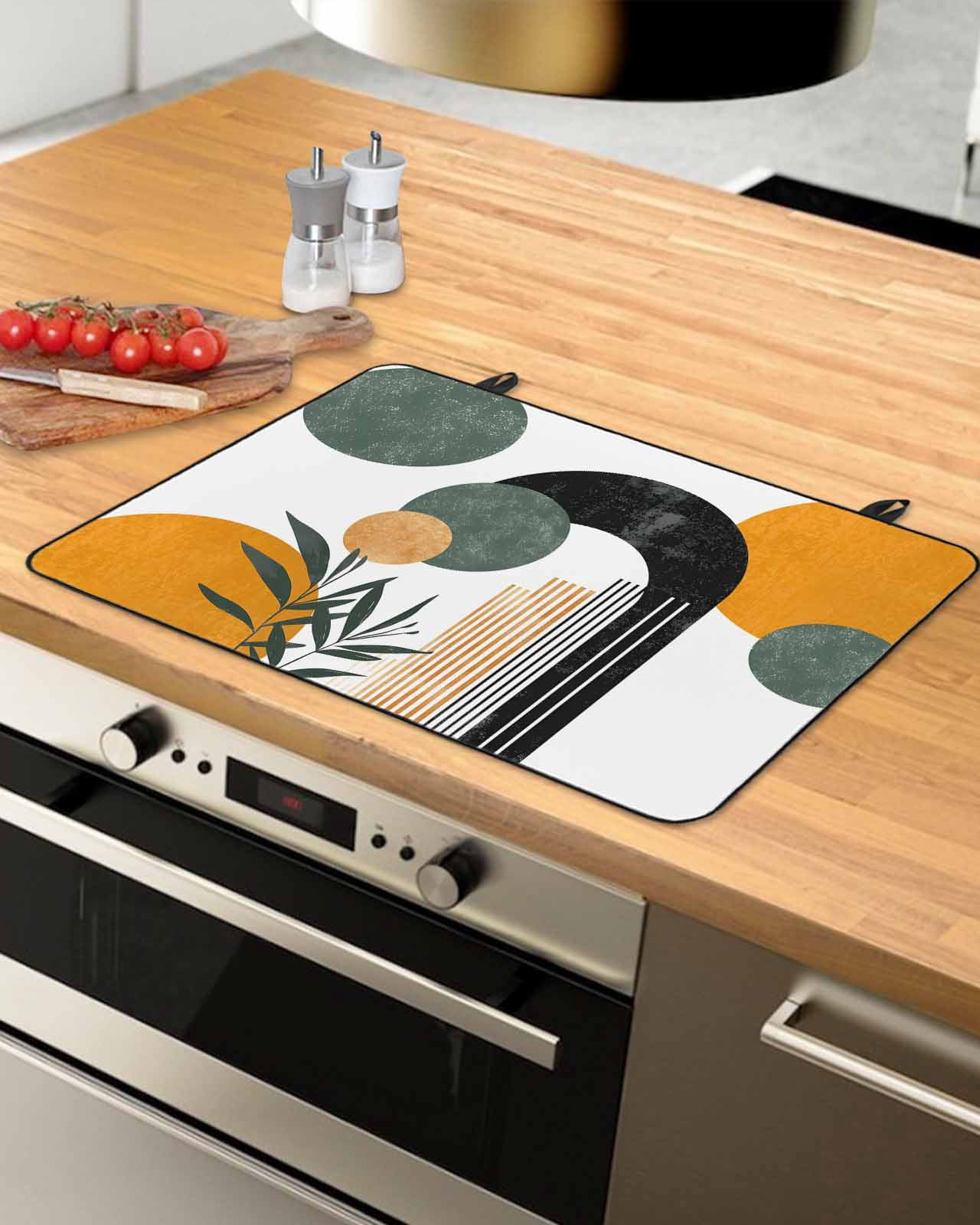 nqOlkjepod Large Induction Cooktop Protector Mat 24"x21", Boho Middle Century Stove Top Covers for Electric Stove, Abstract Orange Geometric Botanical Stove Burner Cover Mats, Glass Top Stove Cover
