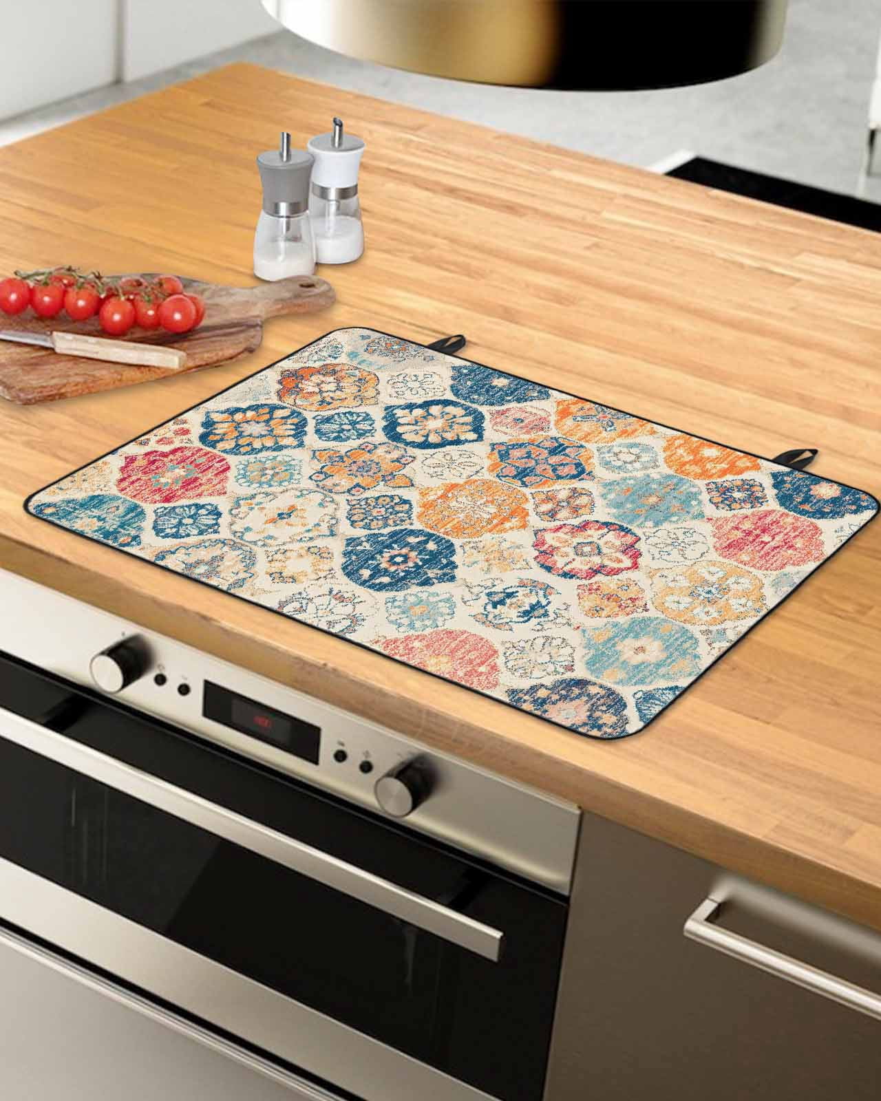 nqOlkjepod Large Induction Cooktop Protector Mat 24"x21", Boho Morocco Stove Top Covers for Electric Stove, Retro Farmhouse Ethnic Neutral Aesthetic Stove Burner Cover Mats, Glass Top Stove Cover