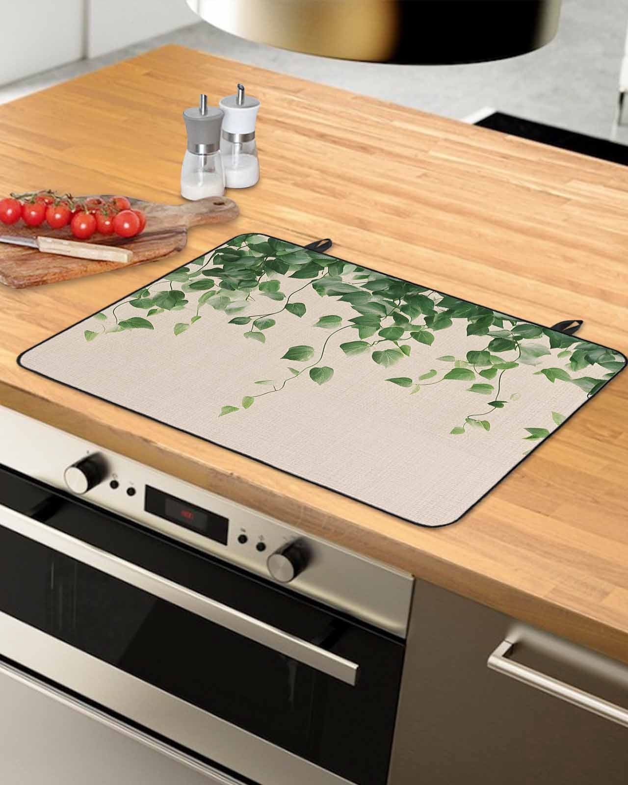 nqOlkjepod Large Induction Cooktop Protector Mat 24"x21", Botanical Leaves Stove Top Covers for Electric Stove, Spring Pastoral Summer Garden Plants Stove Burner Cover Mats, Glass Top Stove Cover
