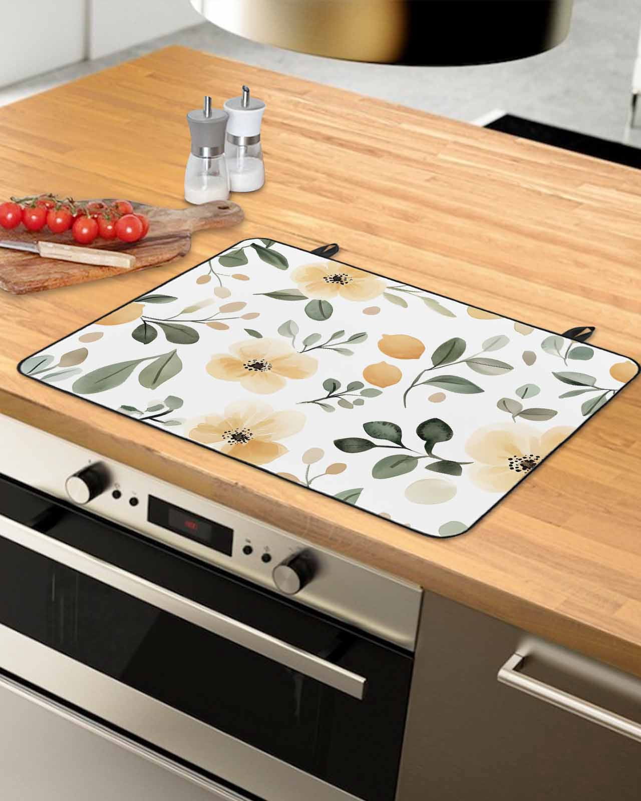 nqOlkjepod Large Induction Cooktop Protector Mat 24"x21", Botanical Stove Top Covers for Electric Stove, Flower Floral Vintage Wildflower Garden Motifs Stove Burner Cover Mats, Glass Top Stove Cover