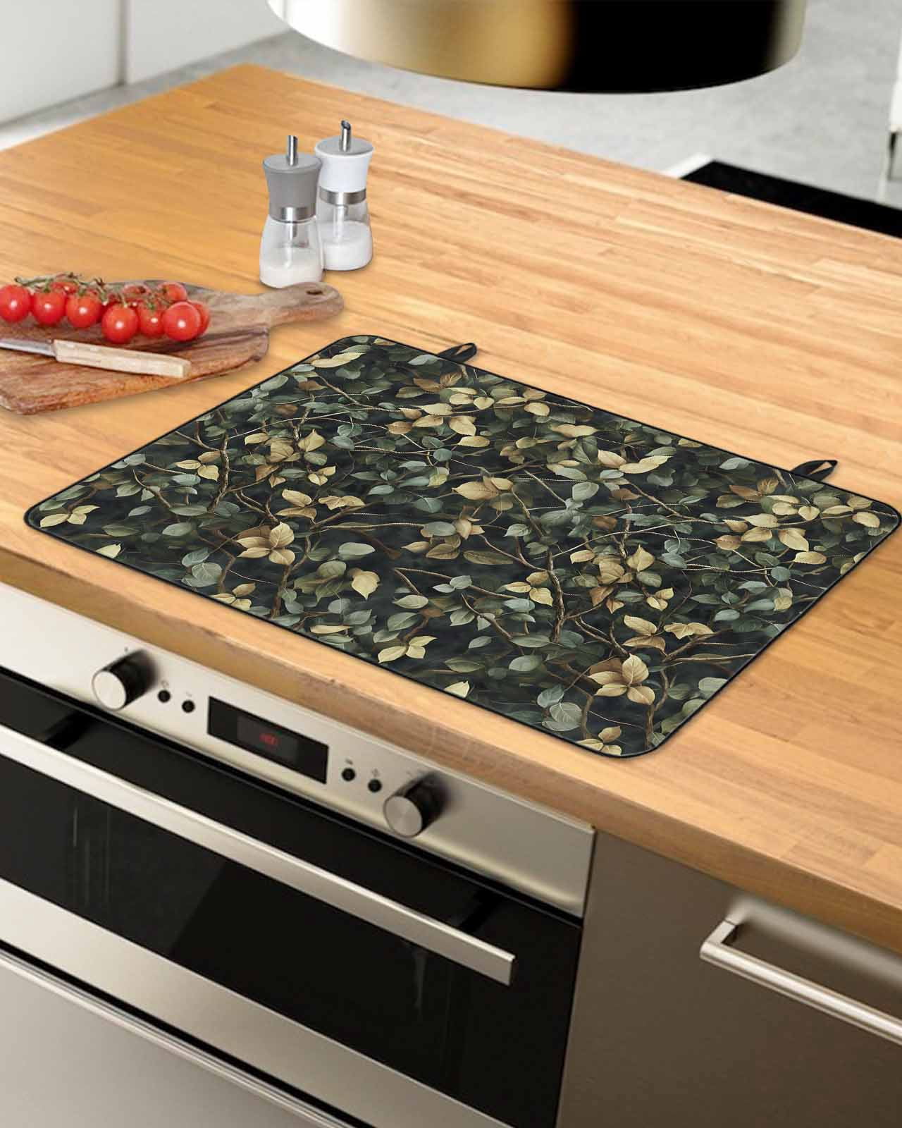 nqOlkjepod Large Induction Cooktop Protector Mat 24"x21", Branches Green Leaves Stove Top Covers for Electric Stove, Vintage Botanical Forest Stove Burner Cover Mats, Glass Top Stove Cover