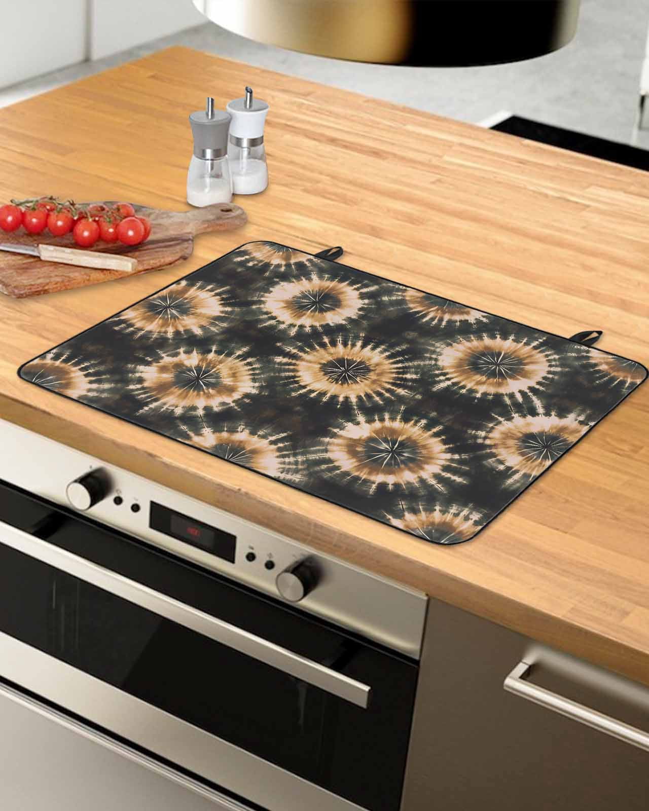 nqOlkjepod Large Induction Cooktop Protector Mat 24"x21", Brown Black Stove Top Covers for Electric Stove, Watercolor Abstract Art Ethnic Decorative Stove Burner Cover Mats, Glass Top Stove Cover