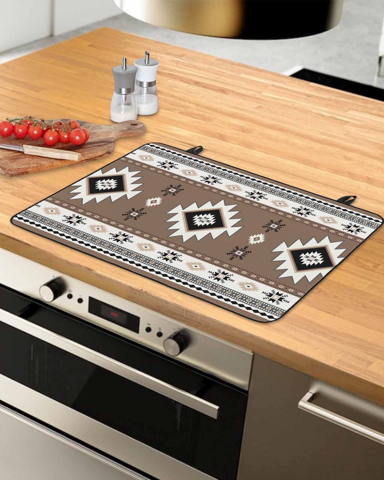 nqOlkjepod Large Induction Cooktop Protector Mat 24"x21", Brown Boho Stove Top Covers for Electric Stove, Farmhouse Aztec Southwest Ethnic Geometric Stove Burner Cover Mats, Glass Top Stove Cover