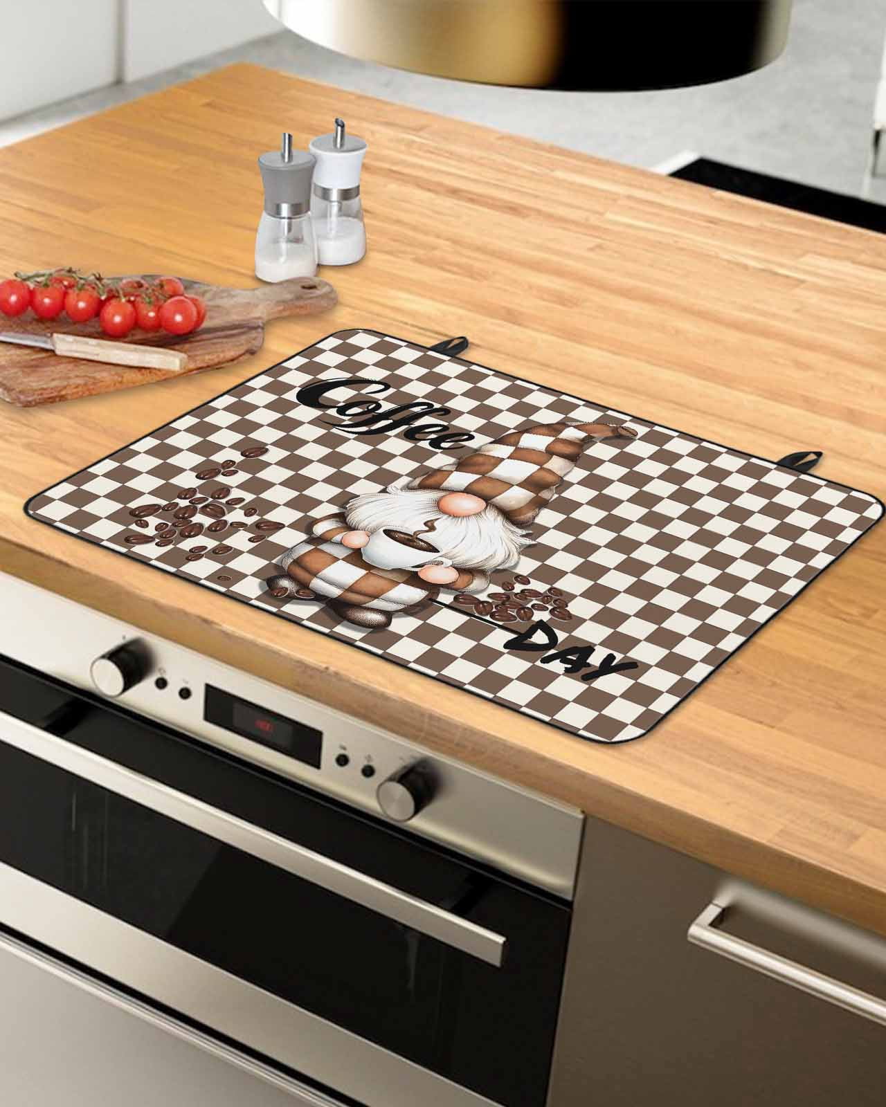 nqOlkjepod Large Induction Cooktop Protector Mat 24"x21", Brown Gnome Stove Top Covers for Electric Stove, Coffee Beans Vintage Plaid Abstract Stove Burner Cover Mats, Glass Top Stove Cover