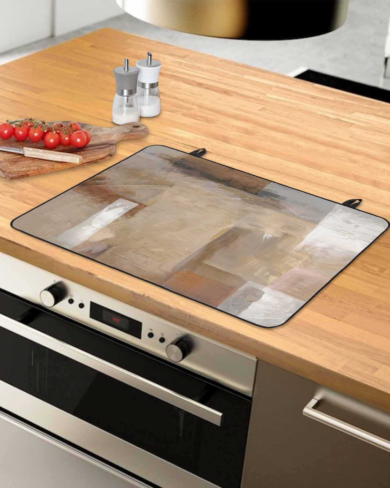 nqOlkjepod Large Induction Cooktop Protector Mat 24"x21", Brown Painting Stove Top Covers for Electric Stove, Modern Abstract Retro Art Aesthetics Stove Burner Cover Mats, Glass Top Stove Cover