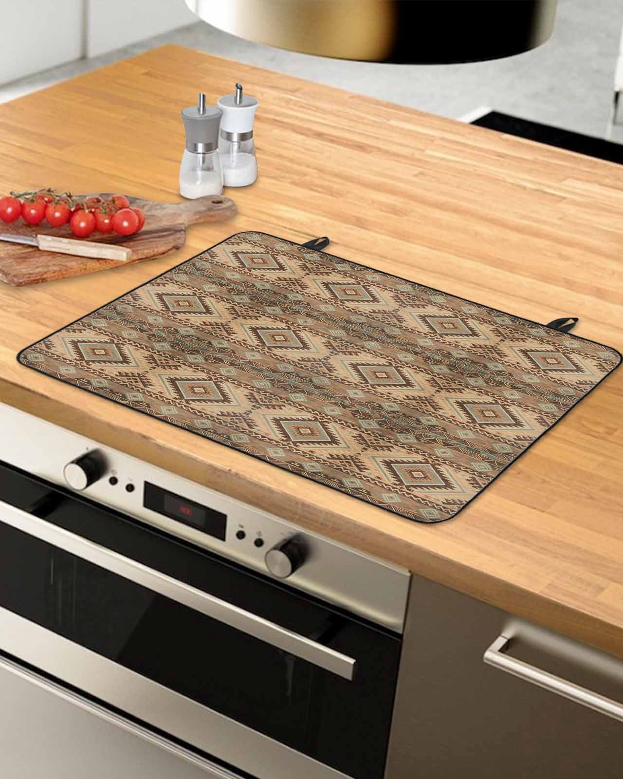 nqOlkjepod Large Induction Cooktop Protector Mat 24"x21", Brown Southwest Stove Top Covers for Electric Stove, Modern Geometric Ethnic Vintage Stove Burner Cover Mats, Glass Top Stove Cover
