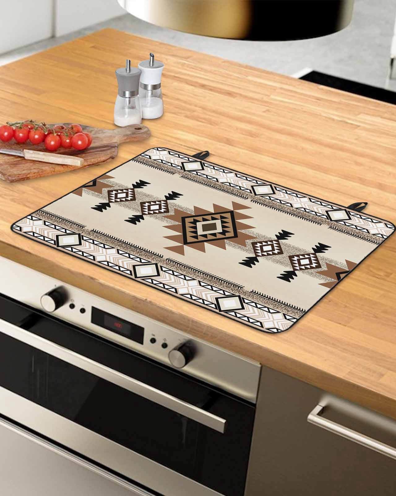 nqOlkjepod Large Induction Cooktop Protector Mat 24"x21", Brown Southwestern Stove Top Covers for Electric Stove, Boho Ethnic Geometric Farmhouse Stove Burner Cover Mats, Glass Top Stove Cover