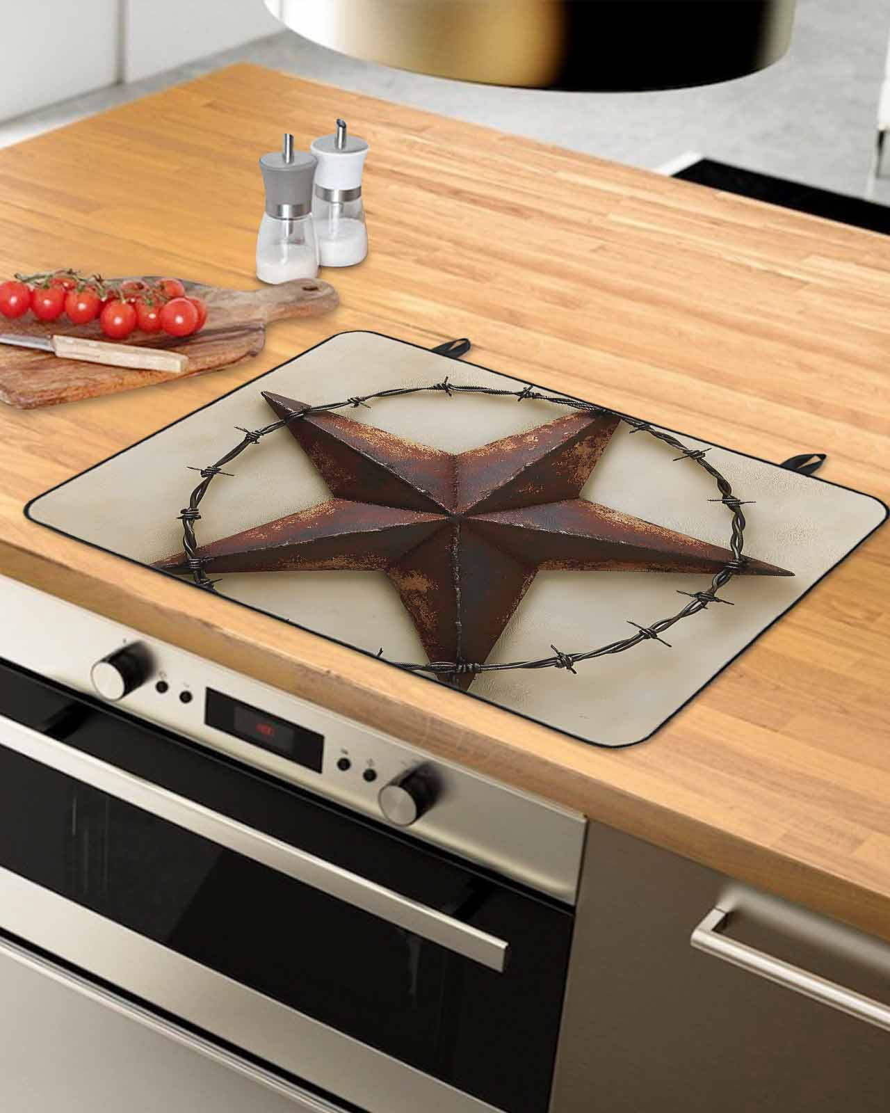nqOlkjepod Large Induction Cooktop Protector Mat 24"x21", Brown Star Country Stove Top Covers for Electric Stove, Vintage Farmhouse Retro Western Art Stove Burner Cover Mats, Glass Top Stove Cover