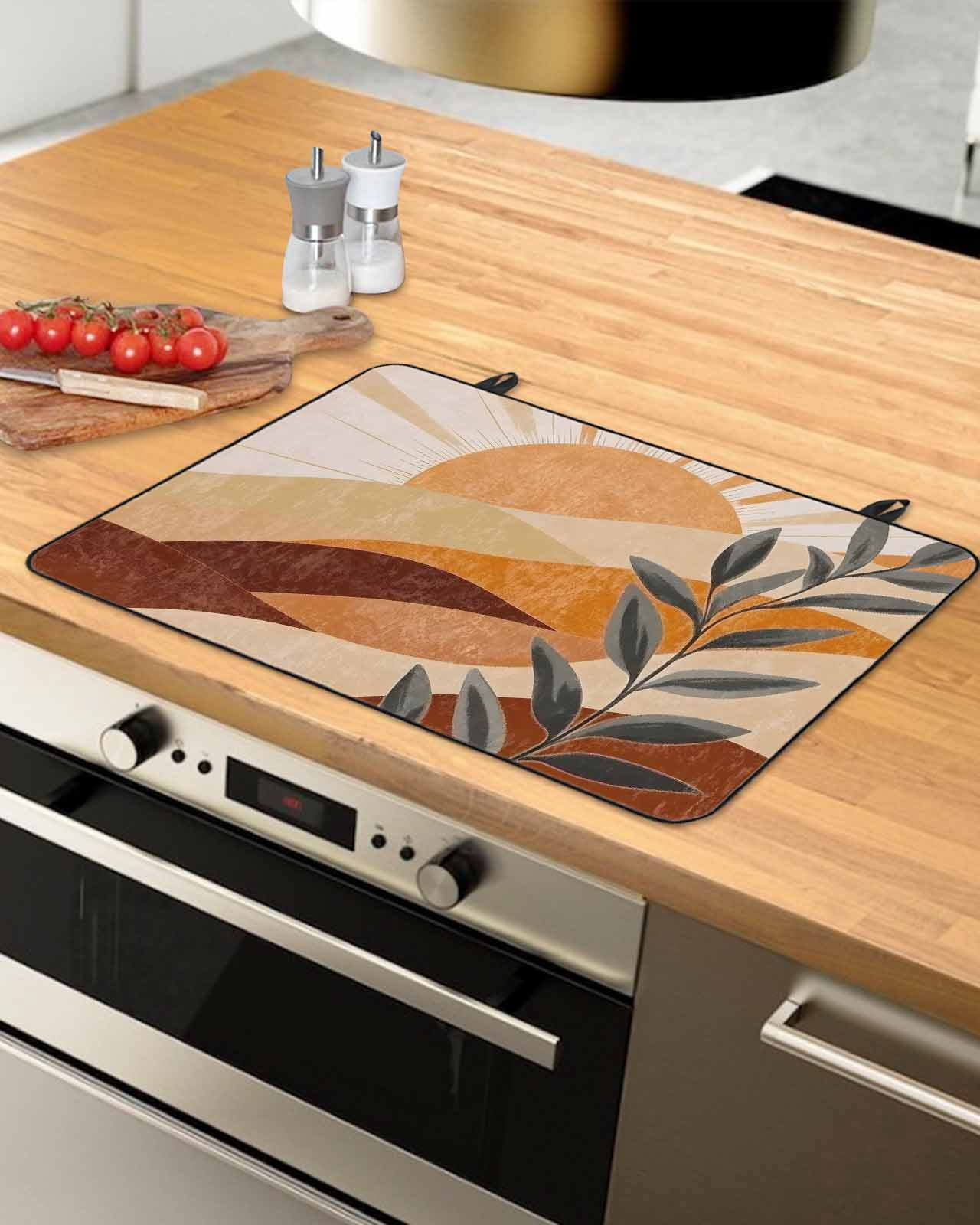 nqOlkjepod Large Induction Cooktop Protector Mat 24"x21", Brown Stove Top Covers for Electric Stove, Modern Abstract Art Summer Botanical Aesthetics Stove Burner Cover Mats, Glass Top Stove Cover