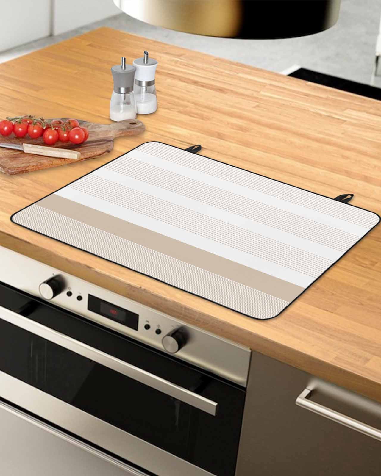 nqOlkjepod Large Induction Cooktop Protector Mat 24"x21", Brown Stripe Stove Top Covers for Electric Stove, Modern Rustic Horizontal Brown Striped Stove Burner Cover Mats, Glass Top Stove Cover