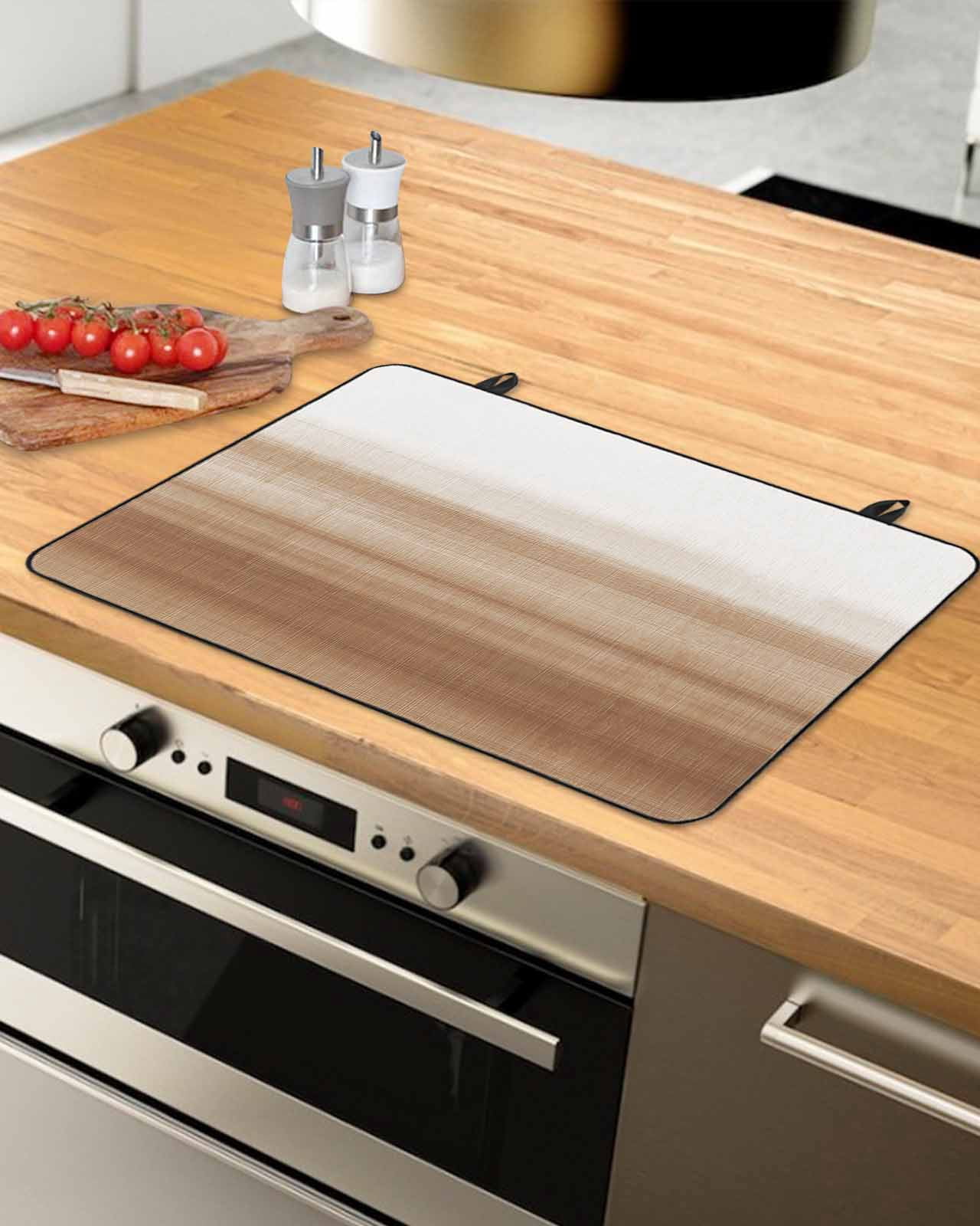 nqOlkjepod Large Induction Cooktop Protector Mat 24"x21", Brown White Ombre Stove Top Covers for Electric Stove, Vintage Farmhouse Abstract Striped Stove Burner Cover Mats, Glass Top Stove Cover