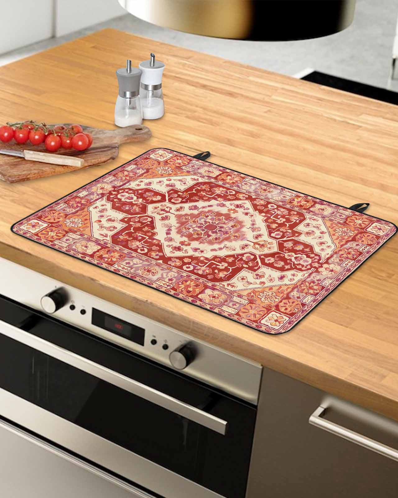nqOlkjepod Large Induction Cooktop Protector Mat 24"x21", Burnt Orange Boho Stove Top Covers for Electric Stove, Ethnic Geometric Southwest Decorative Stove Burner Cover Mats, Glass Top Stove Cover