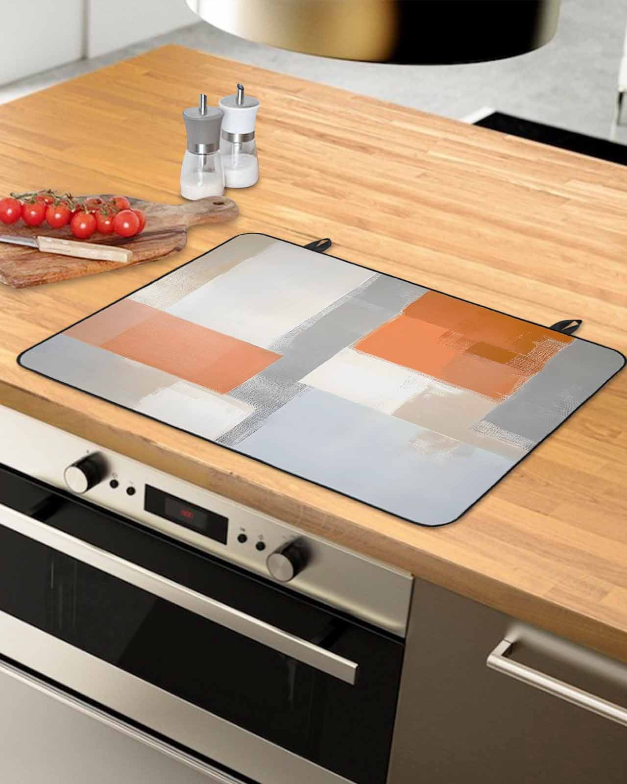 nqOlkjepod Large Induction Cooktop Protector Mat 24"x21", Burnt Orange Grey Stove Top Covers for Electric Stove, Abstract Art Color Block Decorative Stove Burner Cover Mats, Glass Top Stove Cover