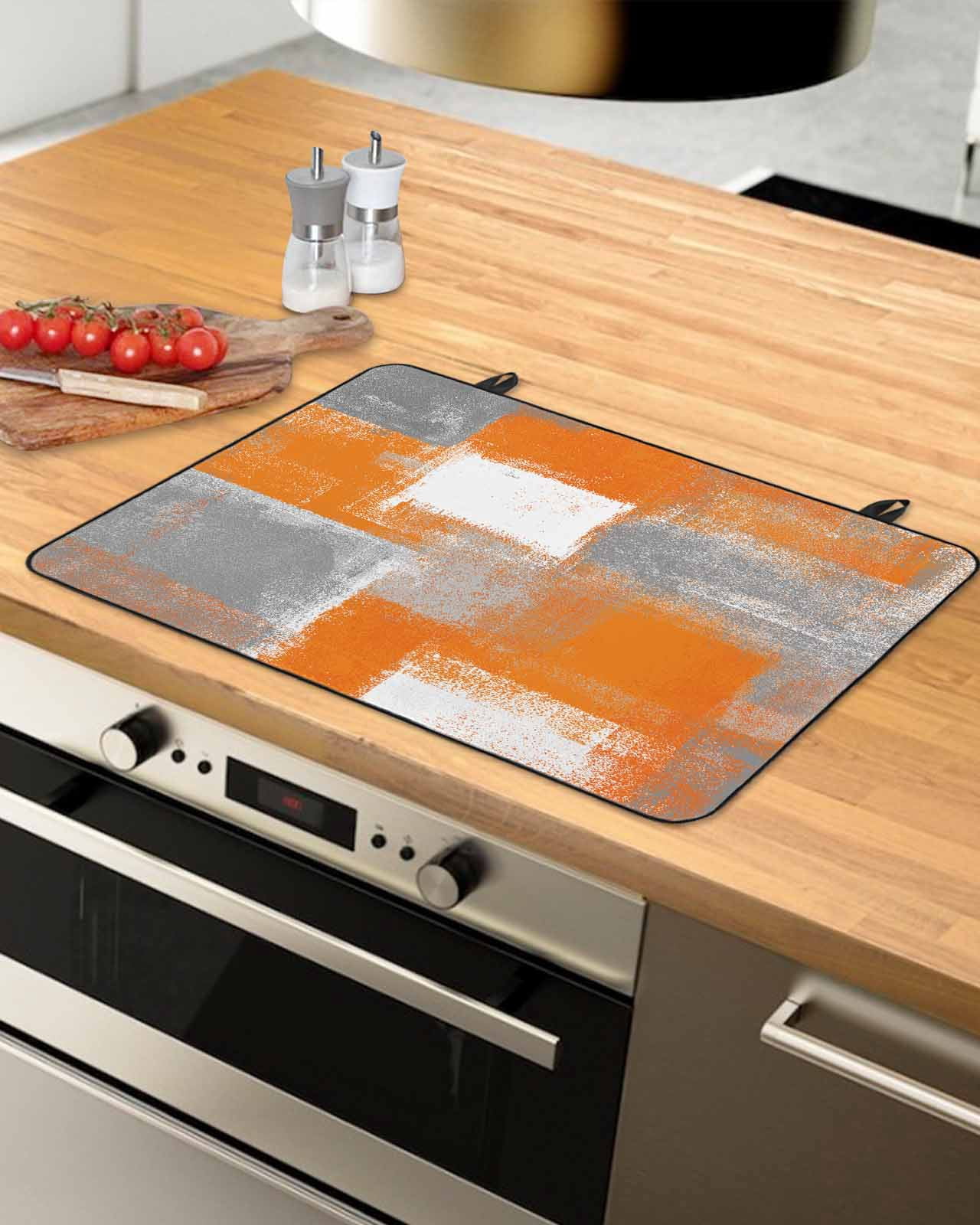 nqOlkjepod Large Induction Cooktop Protector Mat 24"x21", Burnt Orange Grey Stove Top Covers for Electric Stove, Modern Oil Painting White Geometric Stove Burner Cover Mats, Glass Top Stove Cover