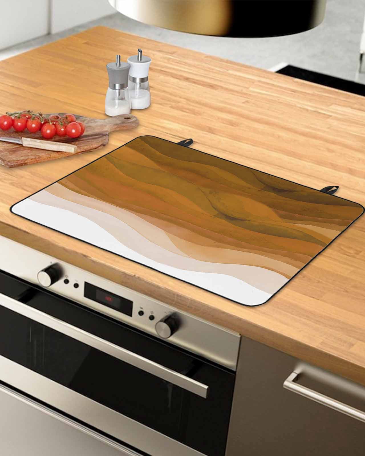 nqOlkjepod Large Induction Cooktop Protector Mat 24"x21", Burnt Orange Waves Stove Top Covers for Electric Stove, Ombre Coastal Ocean Water Abstract Stove Burner Cover Mats, Glass Top Stove Cover