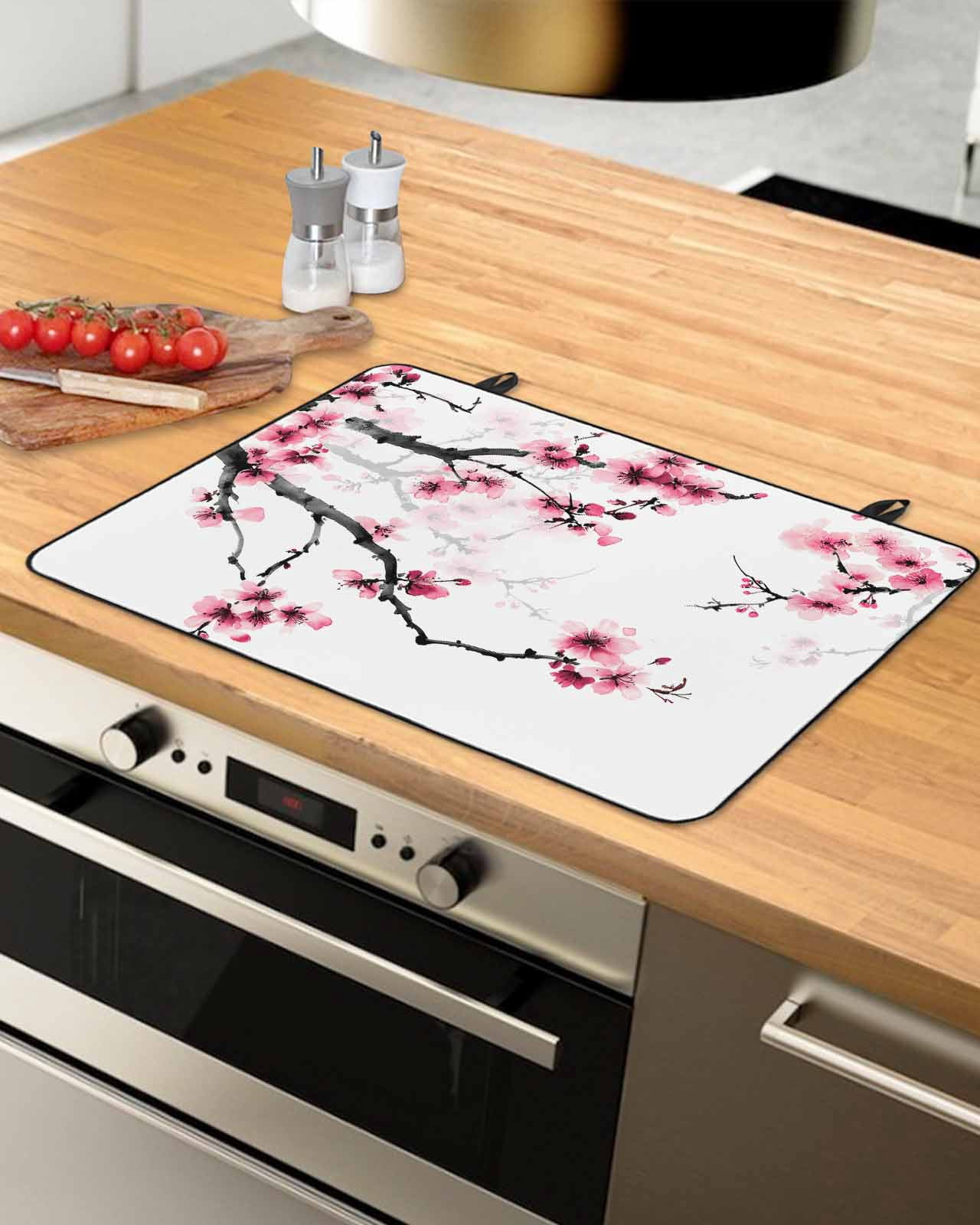 nqOlkjepod Large Induction Cooktop Protector Mat 24"x21", Cherry Blossoms Stove Top Covers for Electric Stove, Pink Pastoral Modern Gradient Spring Stove Burner Cover Mats, Glass Top Stove Cover