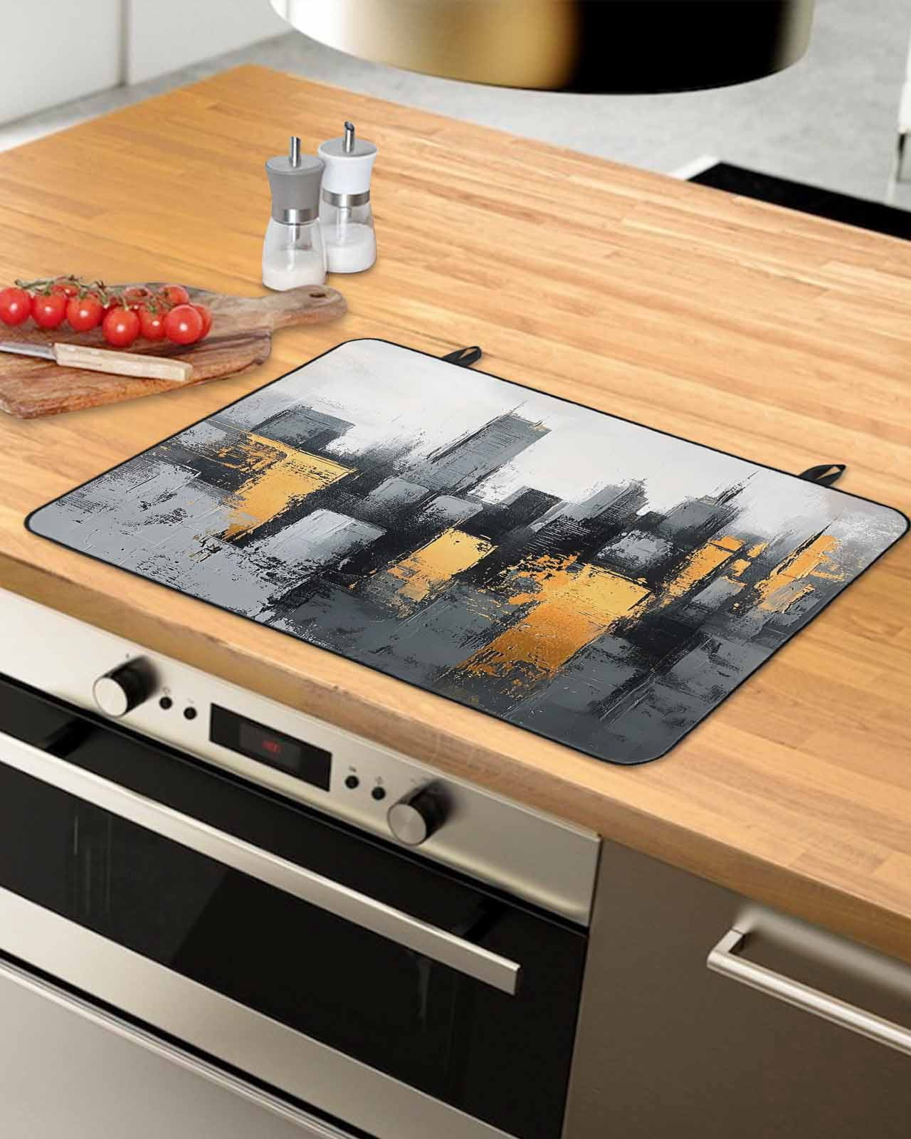 nqOlkjepod Large Induction Cooktop Protector Mat 24"x21", City Building Stove Top Covers for Electric Stove, Modern Chic Abstract Oil Painting Art Stove Burner Cover Mats, Glass Top Stove Cover