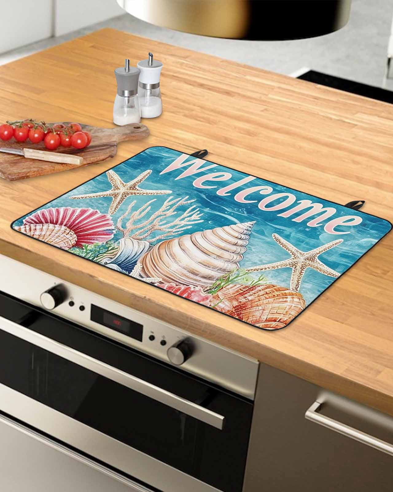 nqOlkjepod Large Induction Cooktop Protector Mat 24"x21", Coastal Ocean Stove Top Covers for Electric Stove, Summer Wave Starfish Coral Shell Stove Burner Cover Mats, Glass Top Stove Cover