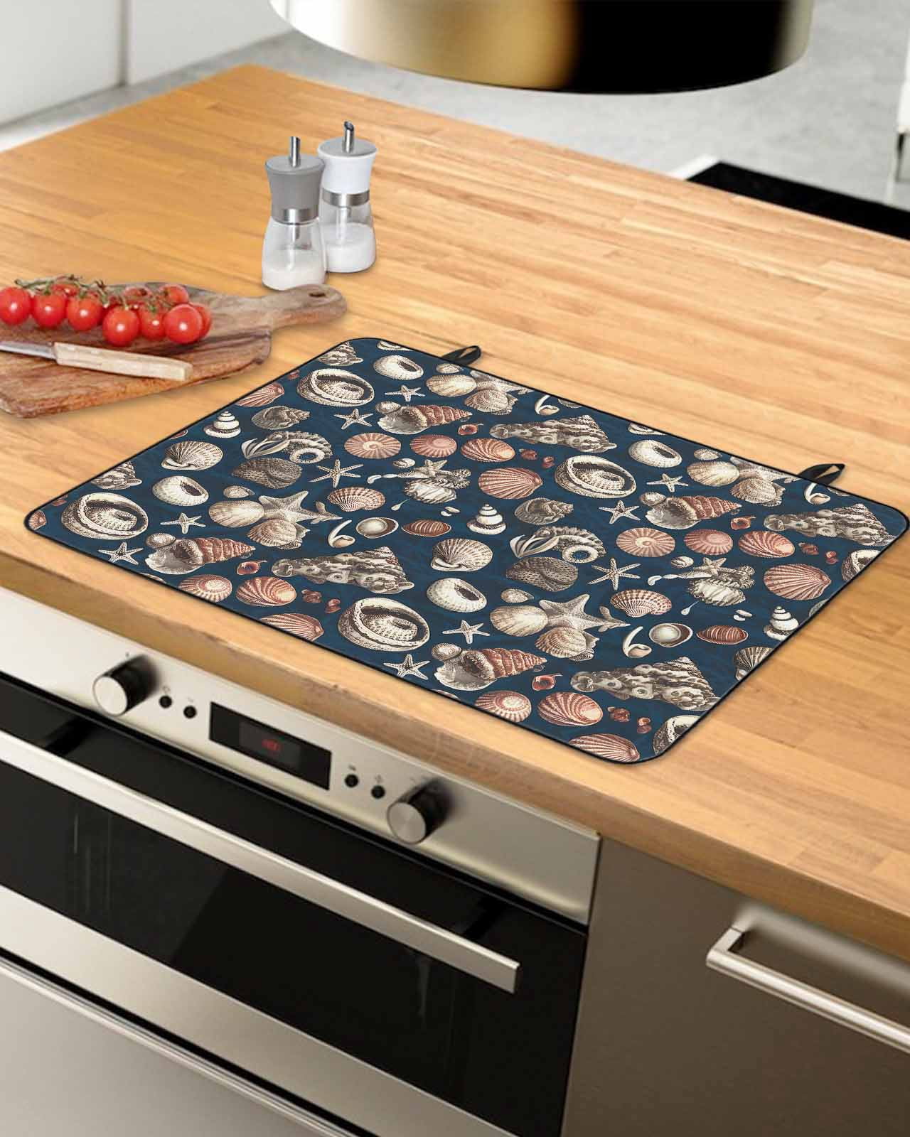 nqOlkjepod Large Induction Cooktop Protector Mat 24"x21", Coastal Shell Starfish Stove Top Covers for Electric Stove, Vintage Ocean Summer Seaside Stove Burner Cover Mats, Glass Top Stove Cover