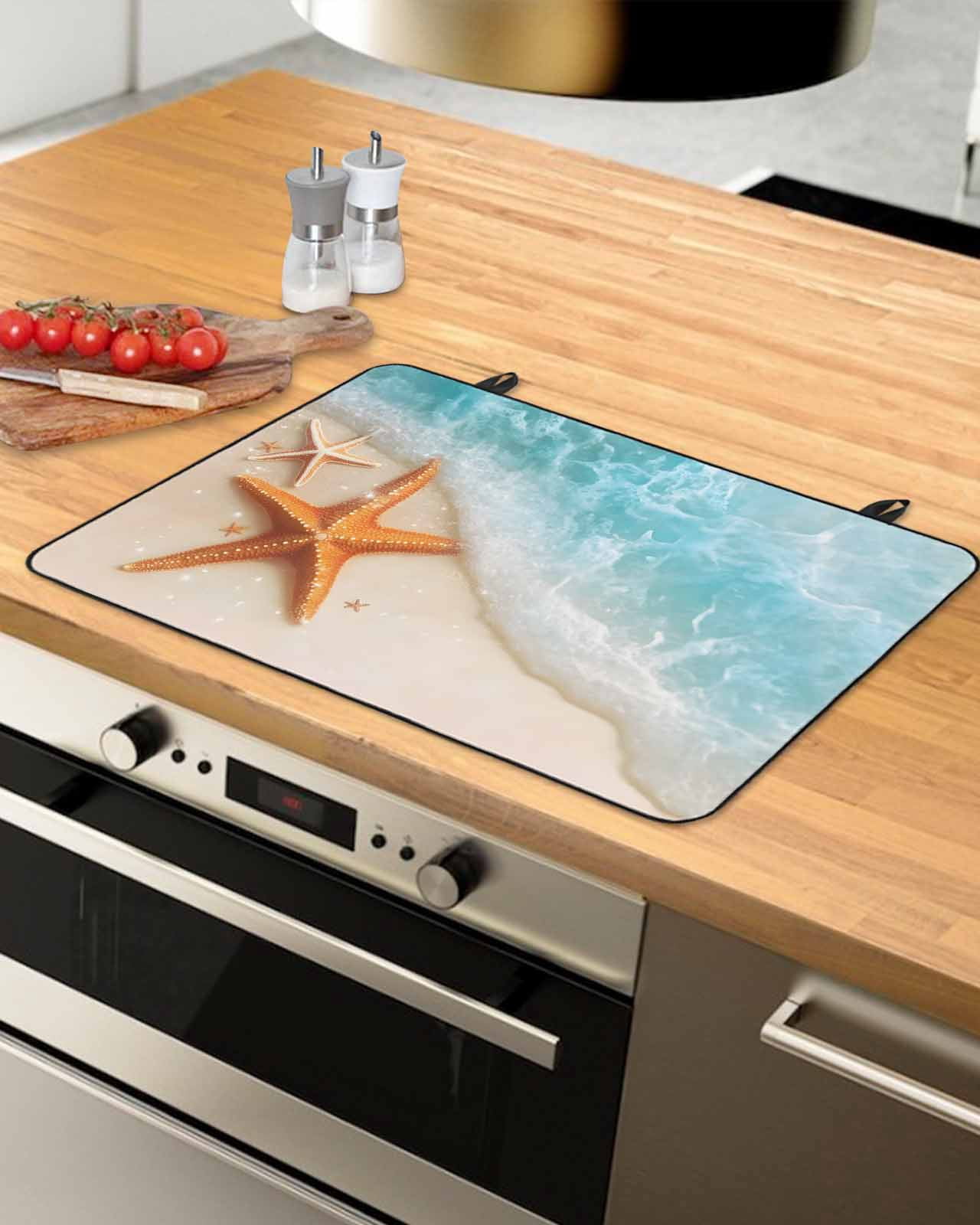 nqOlkjepod Large Induction Cooktop Protector Mat 24"x21", Coastal Starfish Stove Top Covers for Electric Stove, Simple Summer Nautical Ocean Beach Stove Burner Cover Mats, Glass Top Stove Cover