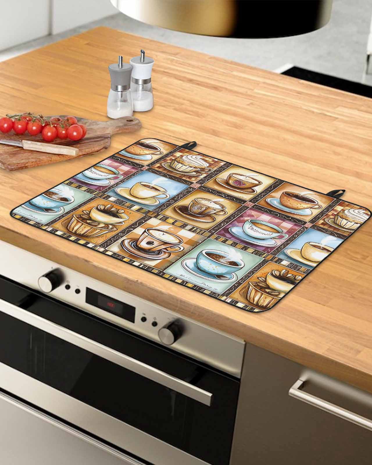 nqOlkjepod Large Induction Cooktop Protector Mat 24"x21", Coffee Check Plaid Stove Top Covers for Electric Stove, Brown Watercolor Farmhouse Decorative Stove Burner Cover Mats, Glass Top Stove Cover