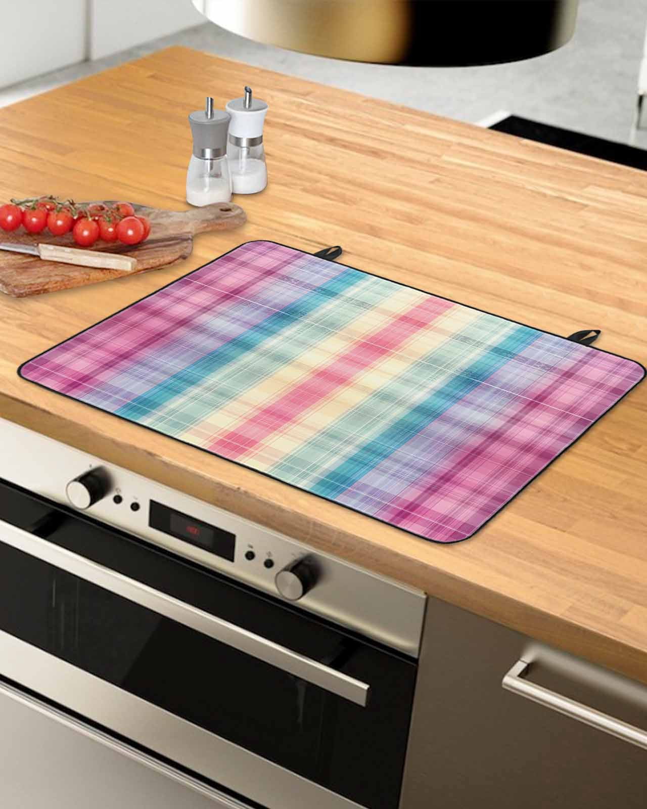 nqOlkjepod Large Induction Cooktop Protector Mat 24"x21", Color Gradient Plaid Stove Top Covers for Electric Stove, Abstract Modern Vintage Art Stove Burner Cover Mats, Glass Top Stove Cover
