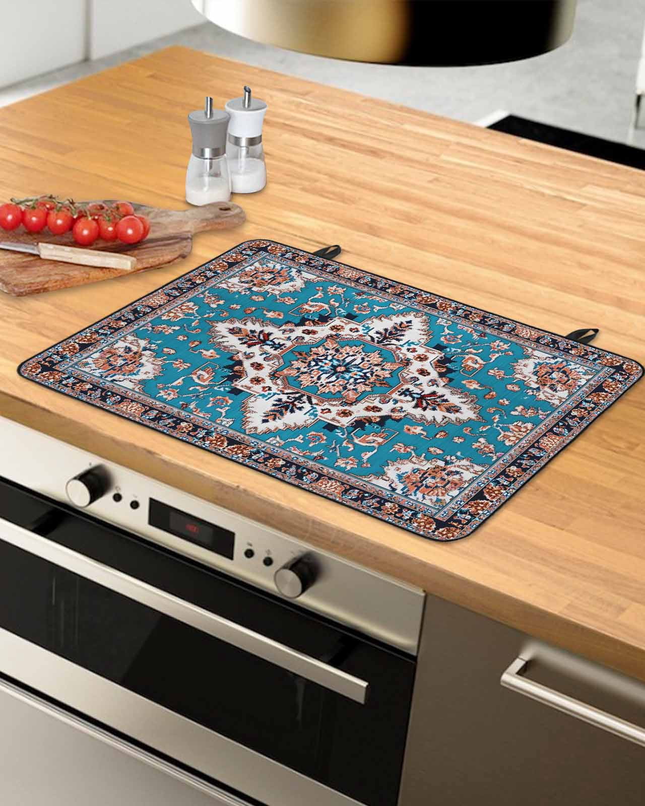 nqOlkjepod Large Induction Cooktop Protector Mat 24"x21", Colorful Boho Stove Top Covers for Electric Stove, Southwest Traditional Flowers Aesthetic Stove Burner Cover Mats, Glass Top Stove Cover