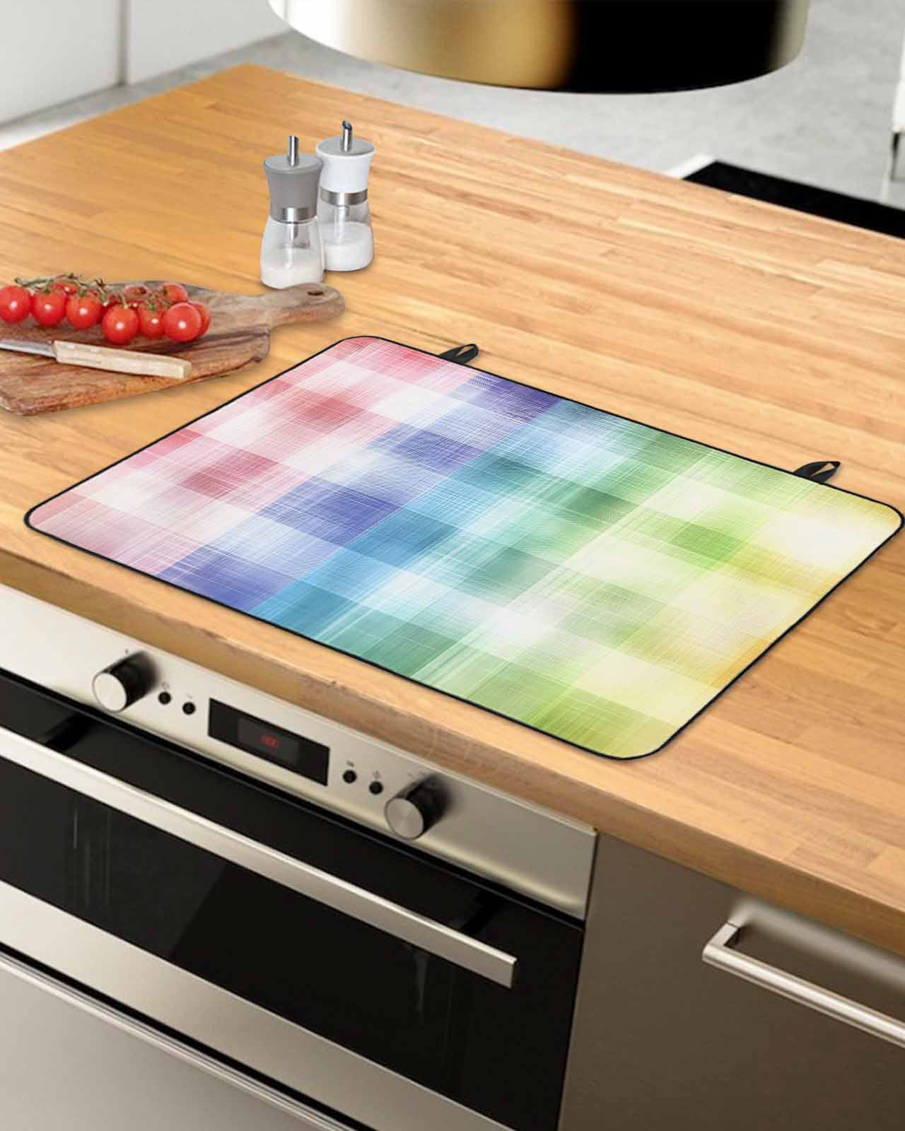 nqOlkjepod Large Induction Cooktop Protector Mat 24"x21", Colorful Buffalo Plaid Stove Top Covers for Electric Stove, Abstract Gradient Modern Stove Burner Cover Mats, Glass Top Stove Cover