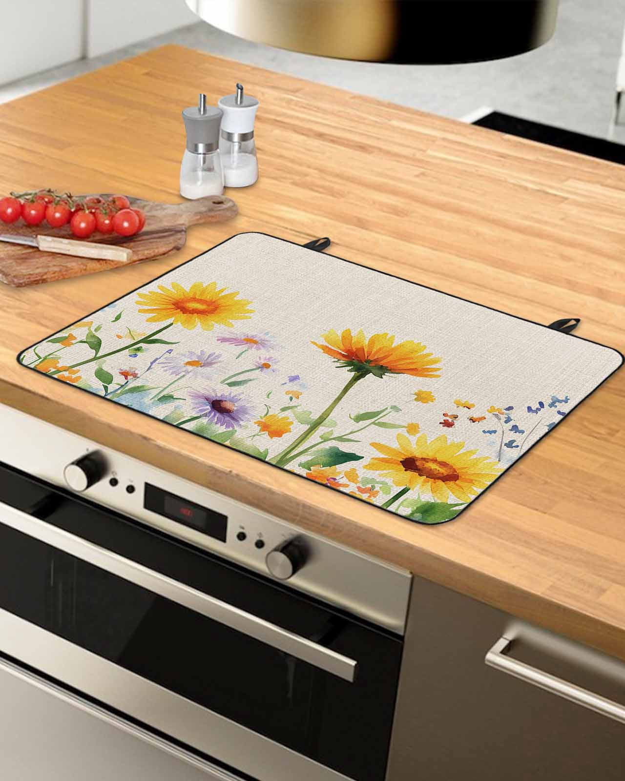 nqOlkjepod Large Induction Cooktop Protector Mat 24"x21", Colorful Spring Floral Stove Top Covers for Electric Stove, Summer Botanical Pastoral Stove Burner Cover Mats, Glass Top Stove Cover