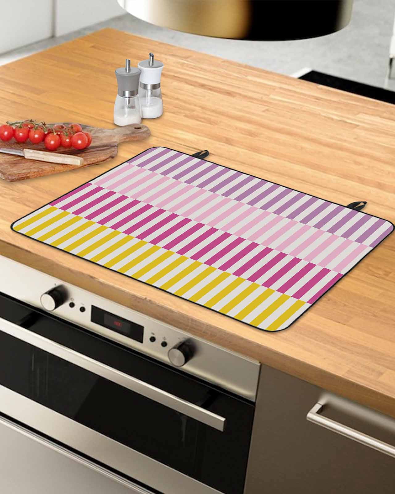 nqOlkjepod Large Induction Cooktop Protector Mat 24"x21", Colorful Stripe Stove Top Covers for Electric Stove, Modern Pink Purple Yellow Vertical Striped Stove Burner Cover Mats Stove Cover